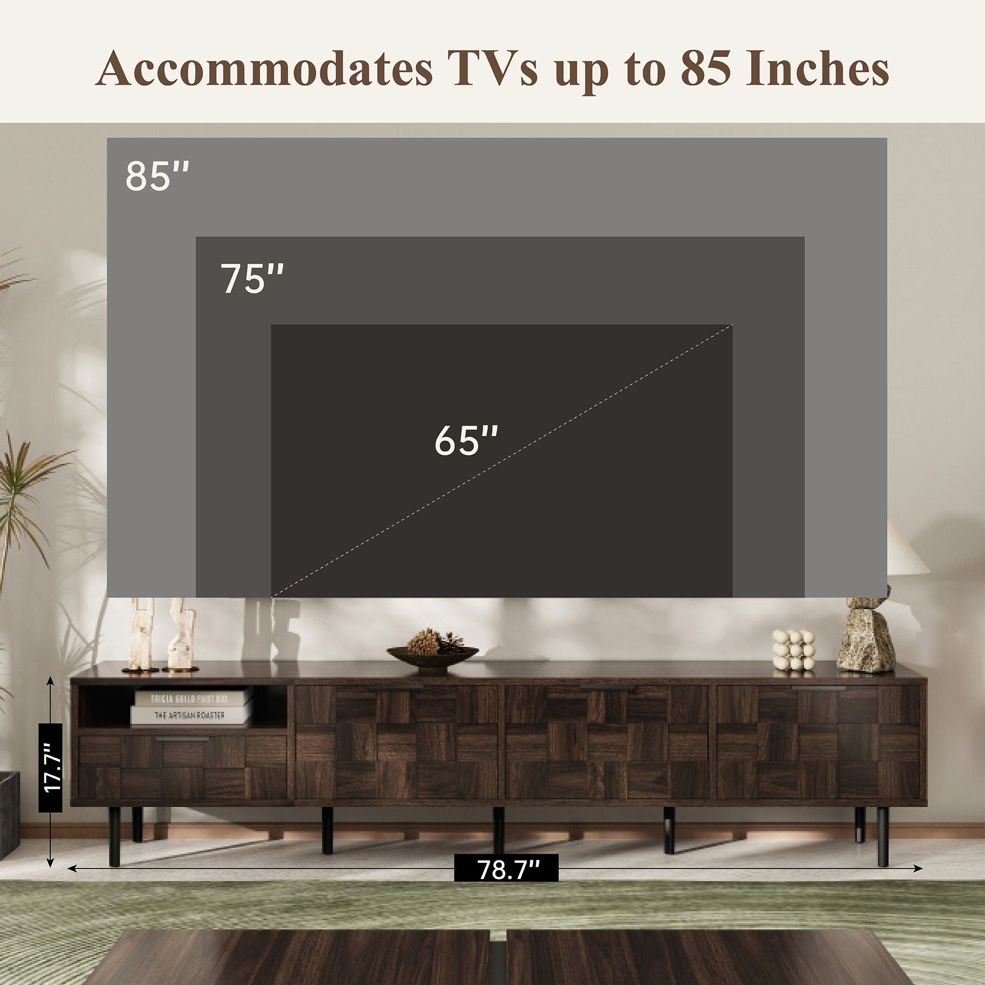 78" TV Stand With Storage Cabinets For Living Room - Walnut