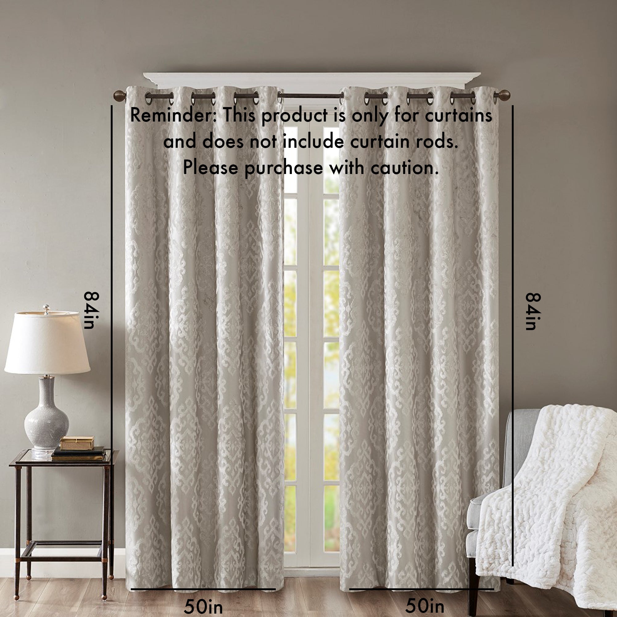 Knitted jacquard damask total blackout grommet top curtain panel (only 1 pc panel)