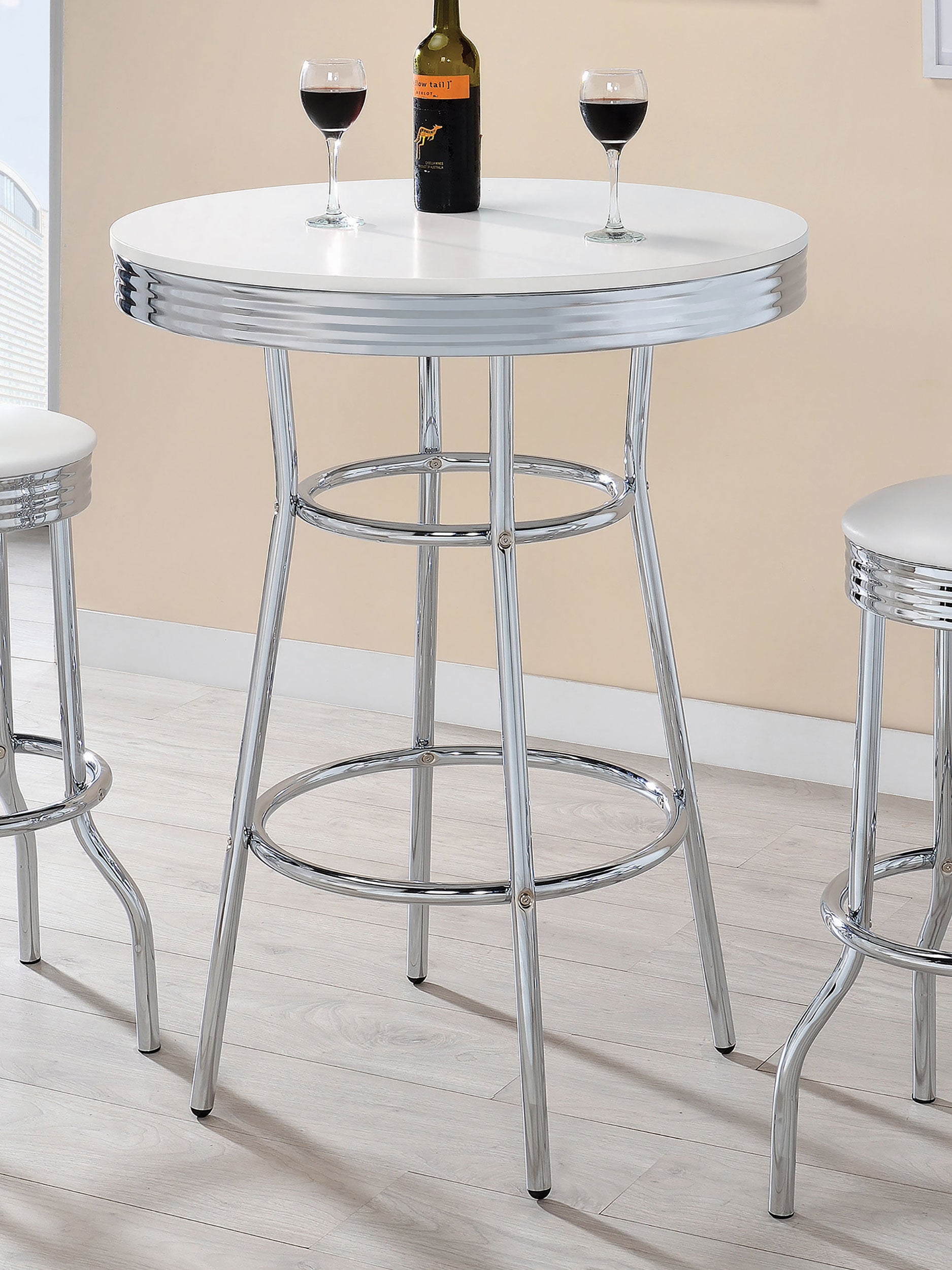 Retro Round 30-inch 1950's Bistro Pub Height Bar Table White-CoasterEveryday