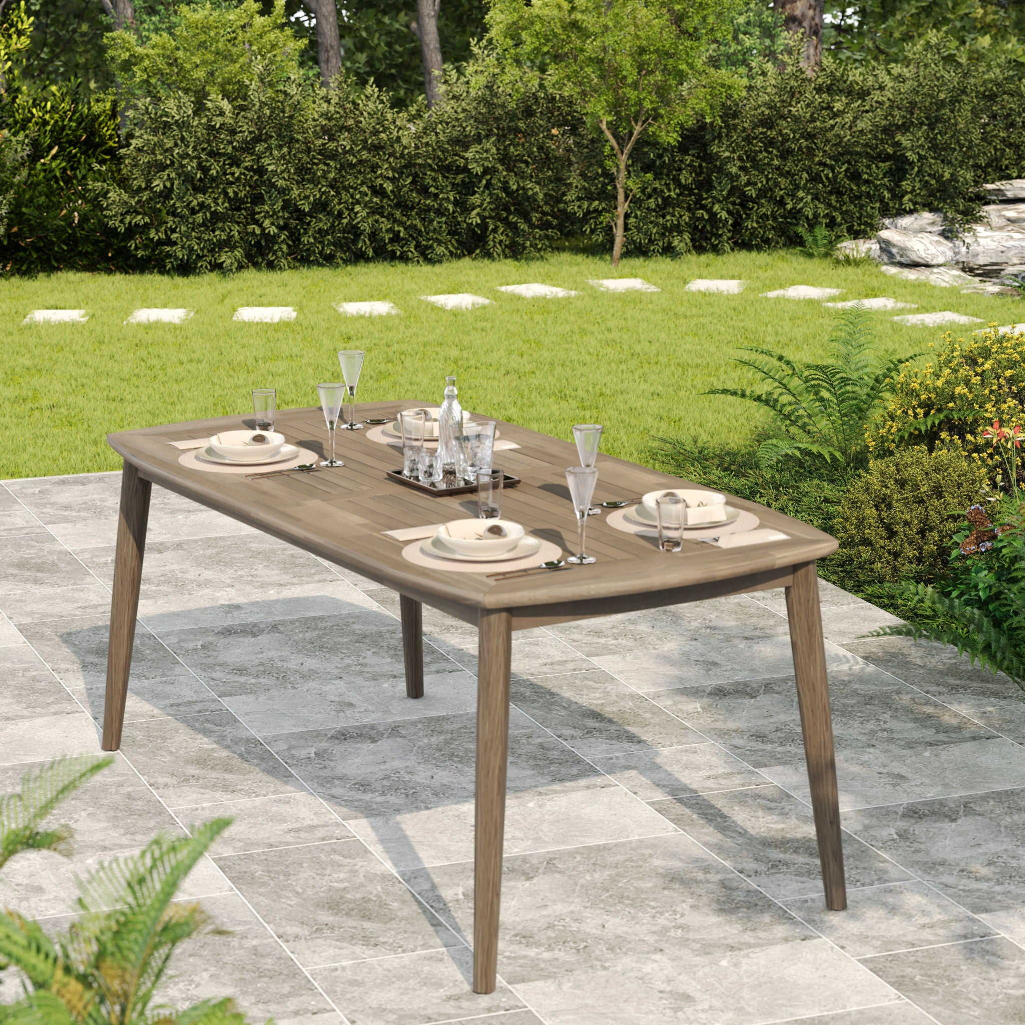 Acacia Wood Dining Table 8 Person Outdoor Table, Farmhouse Furniture For Patio, Garden, Backyard - Light Brown