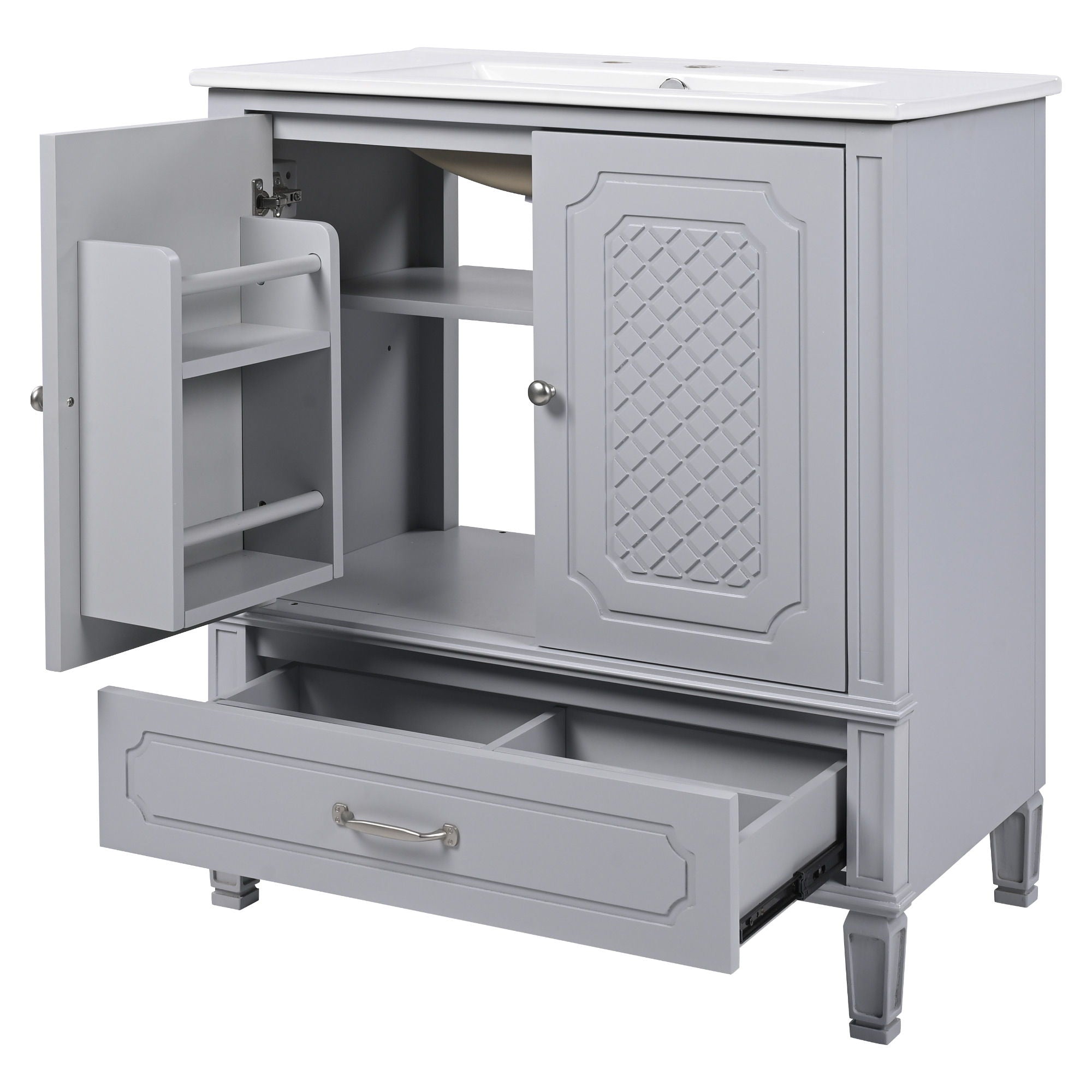 Vintage Style Bathroom Vanity With Sink, Multi Functional Storage, Soft-Closing Door - Best Buy Furniture