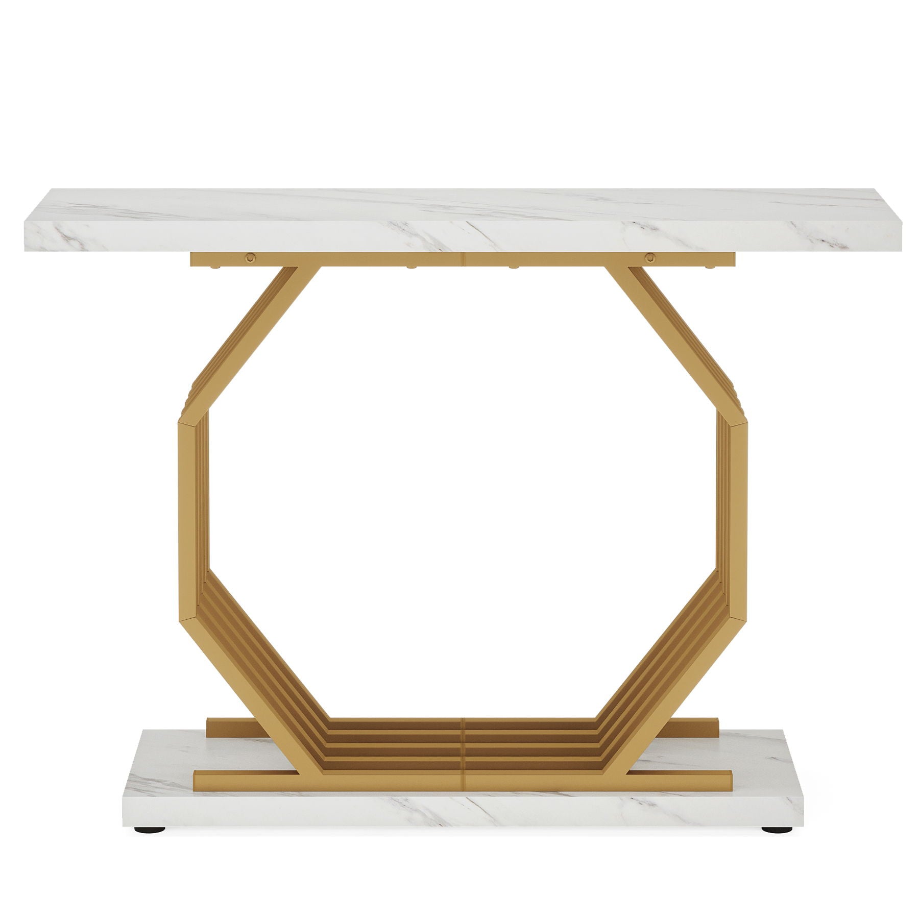 Accent Entryway Console Table With Geometric Bas For Living Hallway - White / Gold