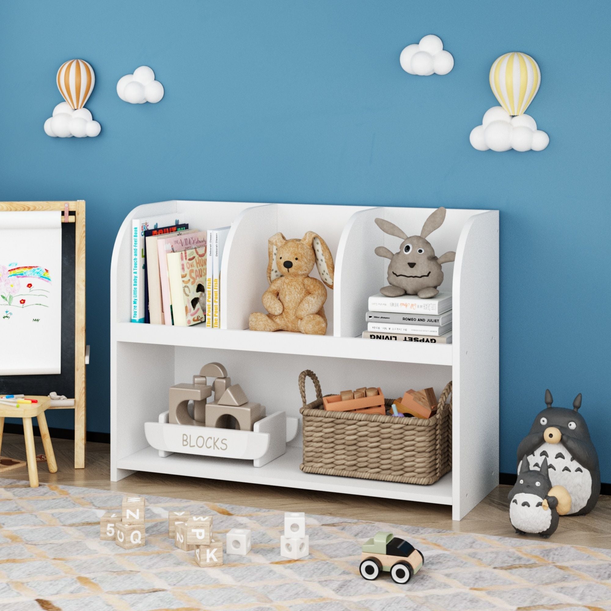 Bookcase With 4 Compartments, Storage Shelf For Toys And Books - White