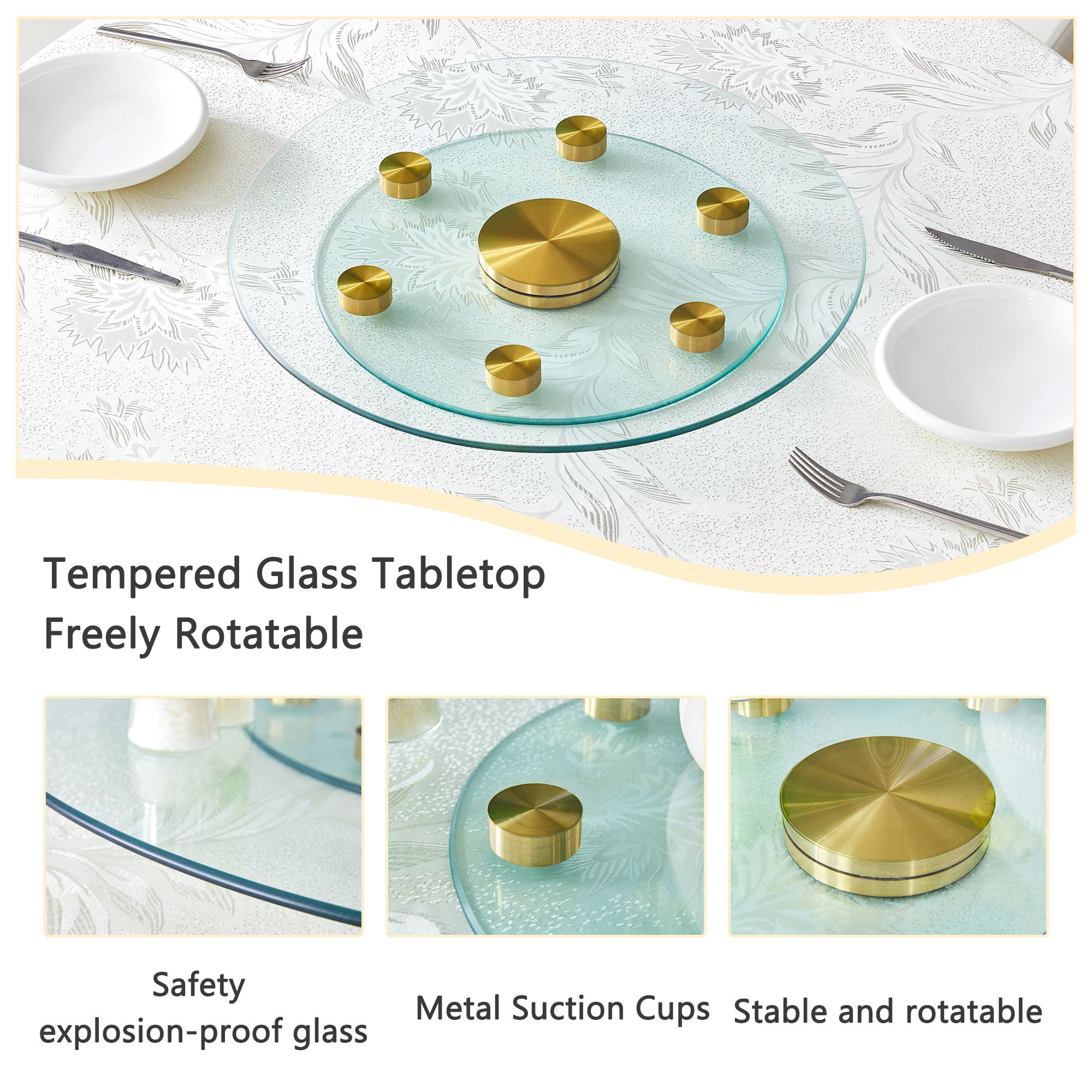 Double Layer Rotatable Round Glass Plate - Gold / Transparent
