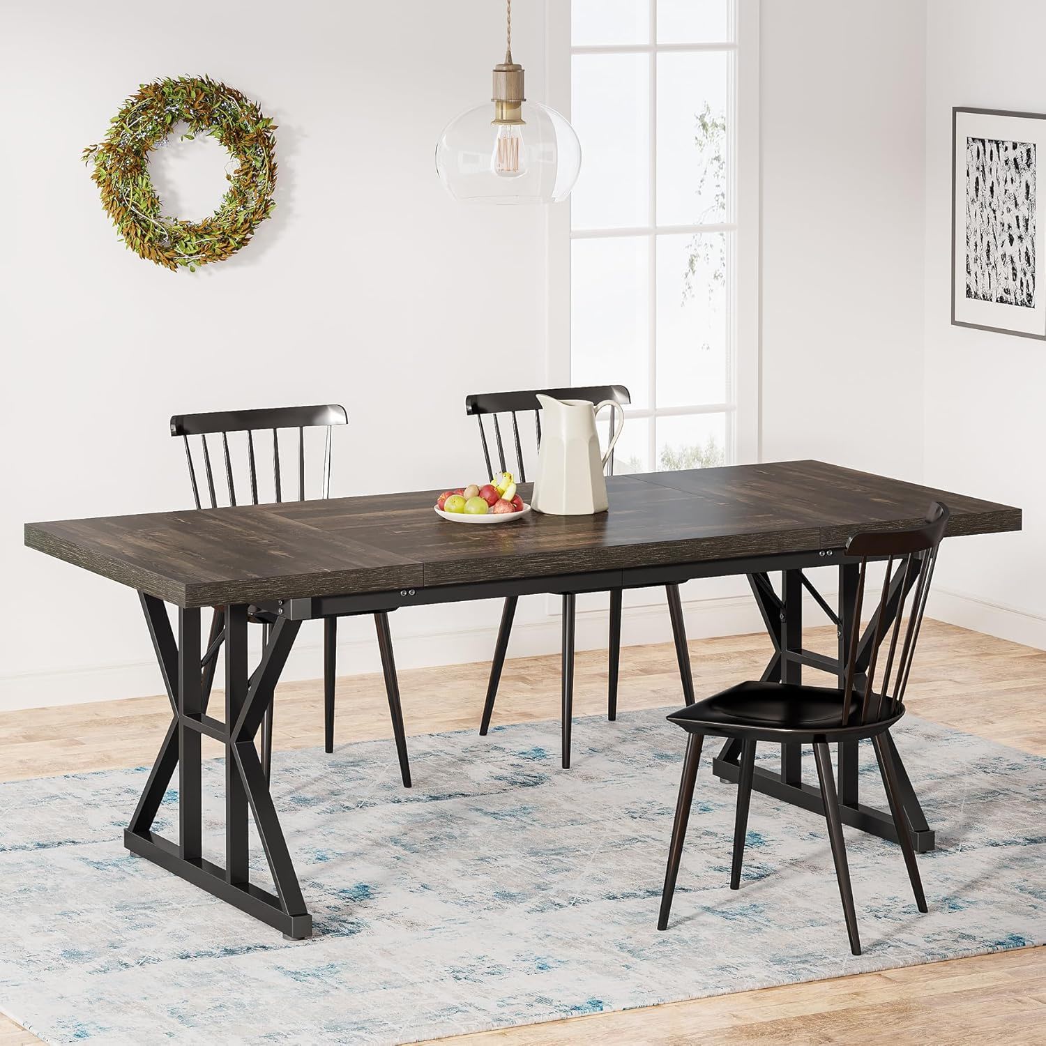 Rectangular Dining Table With X Trestle Metal Legs