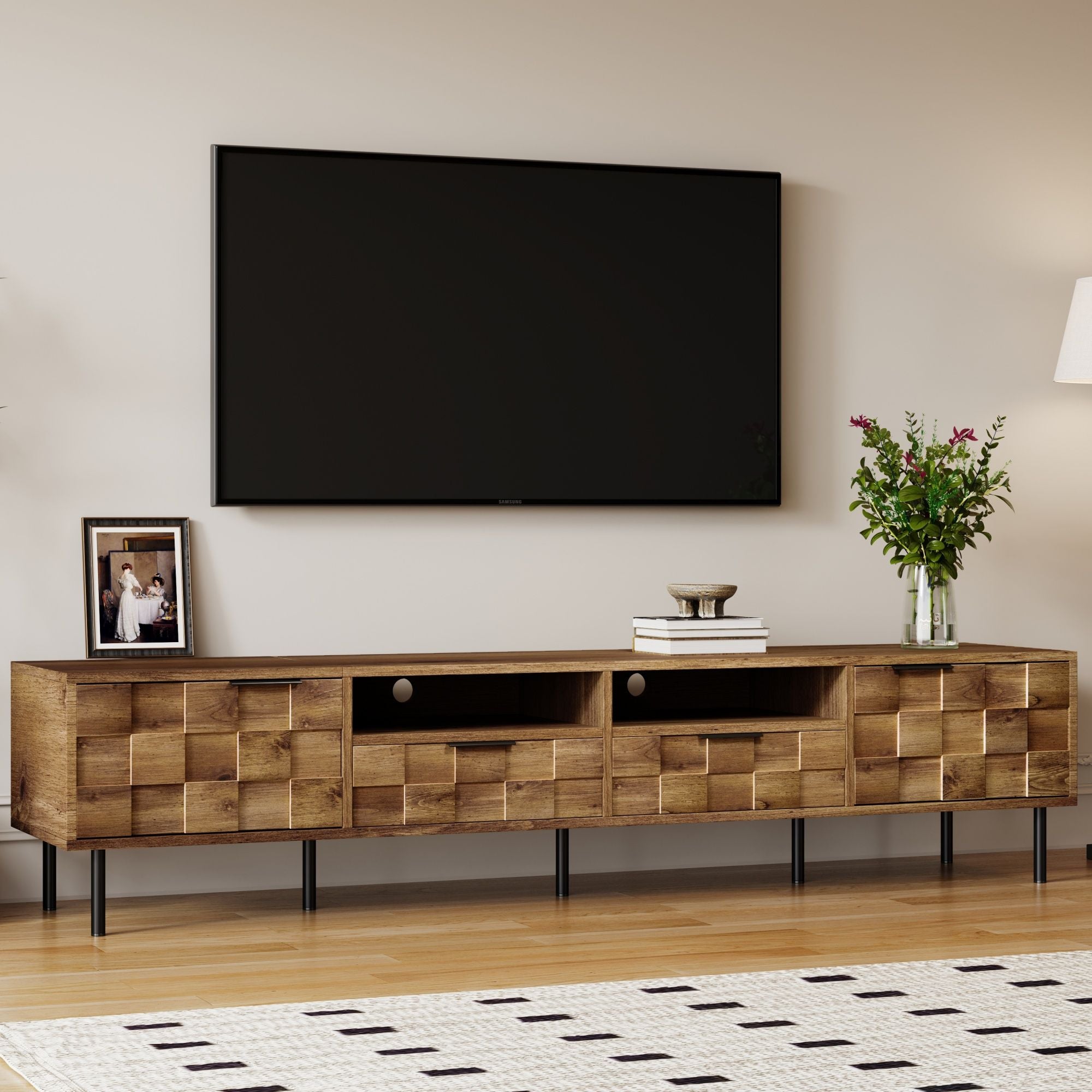 TV Stand With 2 Drawers, Media Console Table, Storage Cabinet With Cable Management