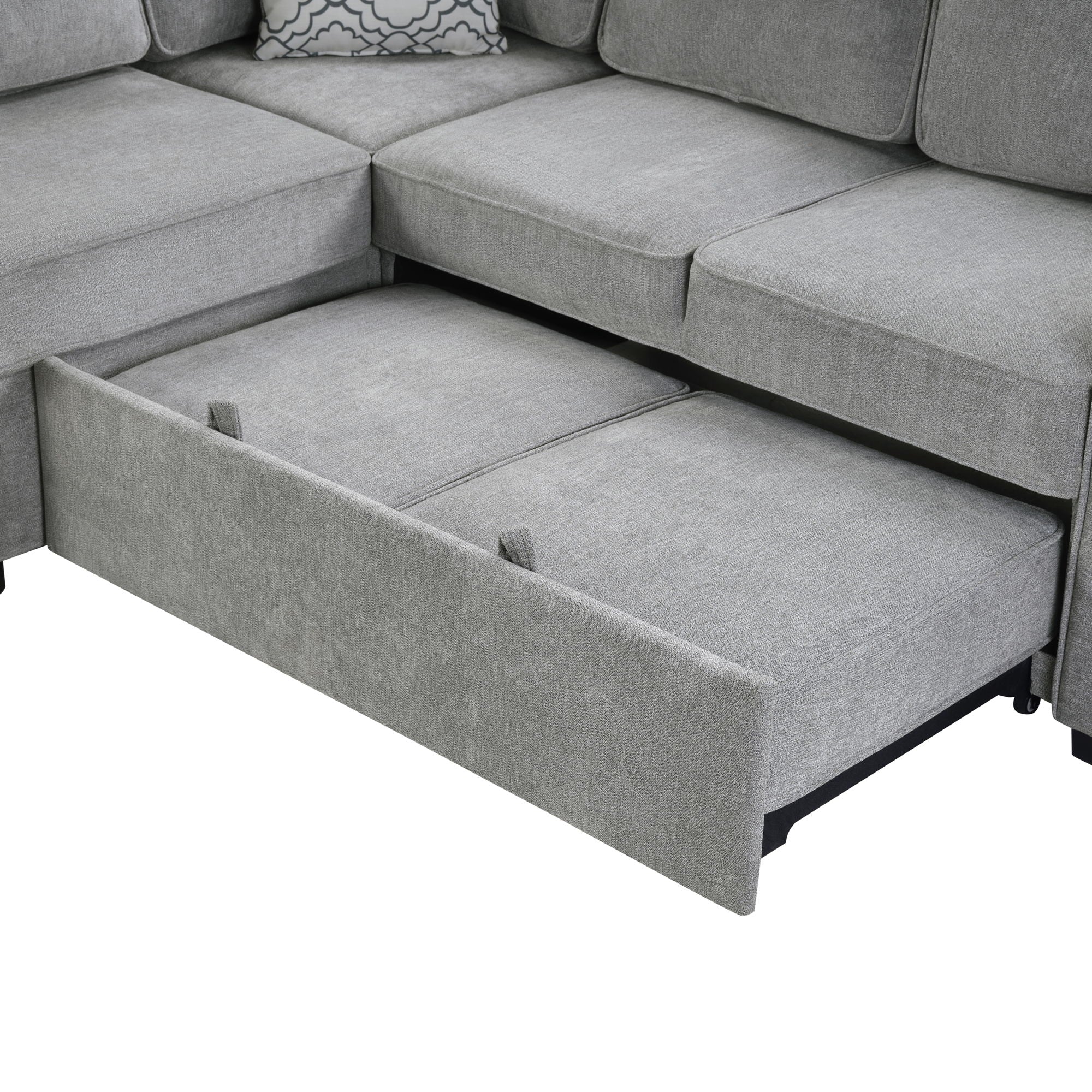 Convertible Sectional L-Shaped Sofa With Dual Pull-Out Sleepers, Flip-Top Table, USB Ports, Cup Holder & Storage - Best Buy Furniture