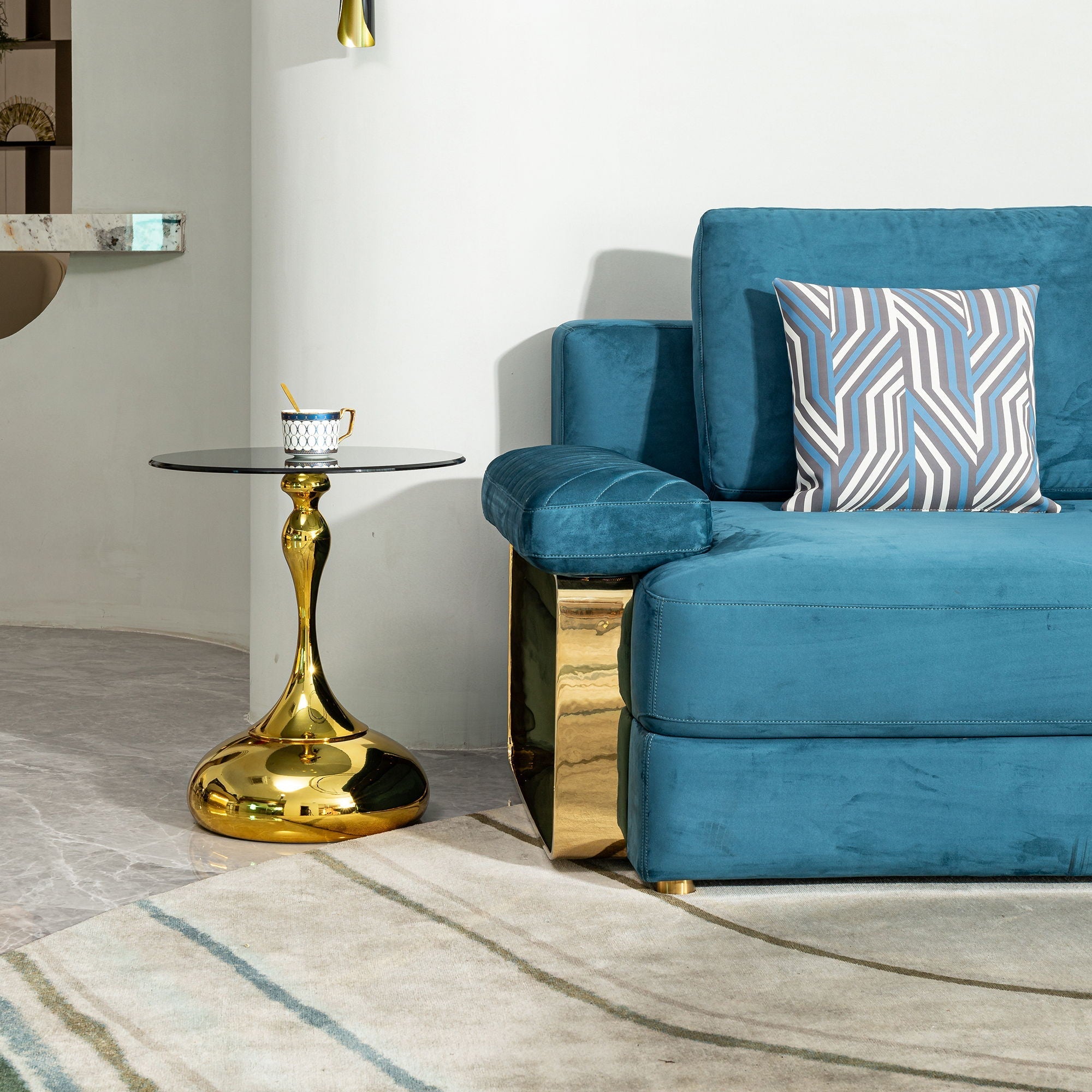 Modern Minimalist Coffee Table With Steel Legs And Tempered Glass Top