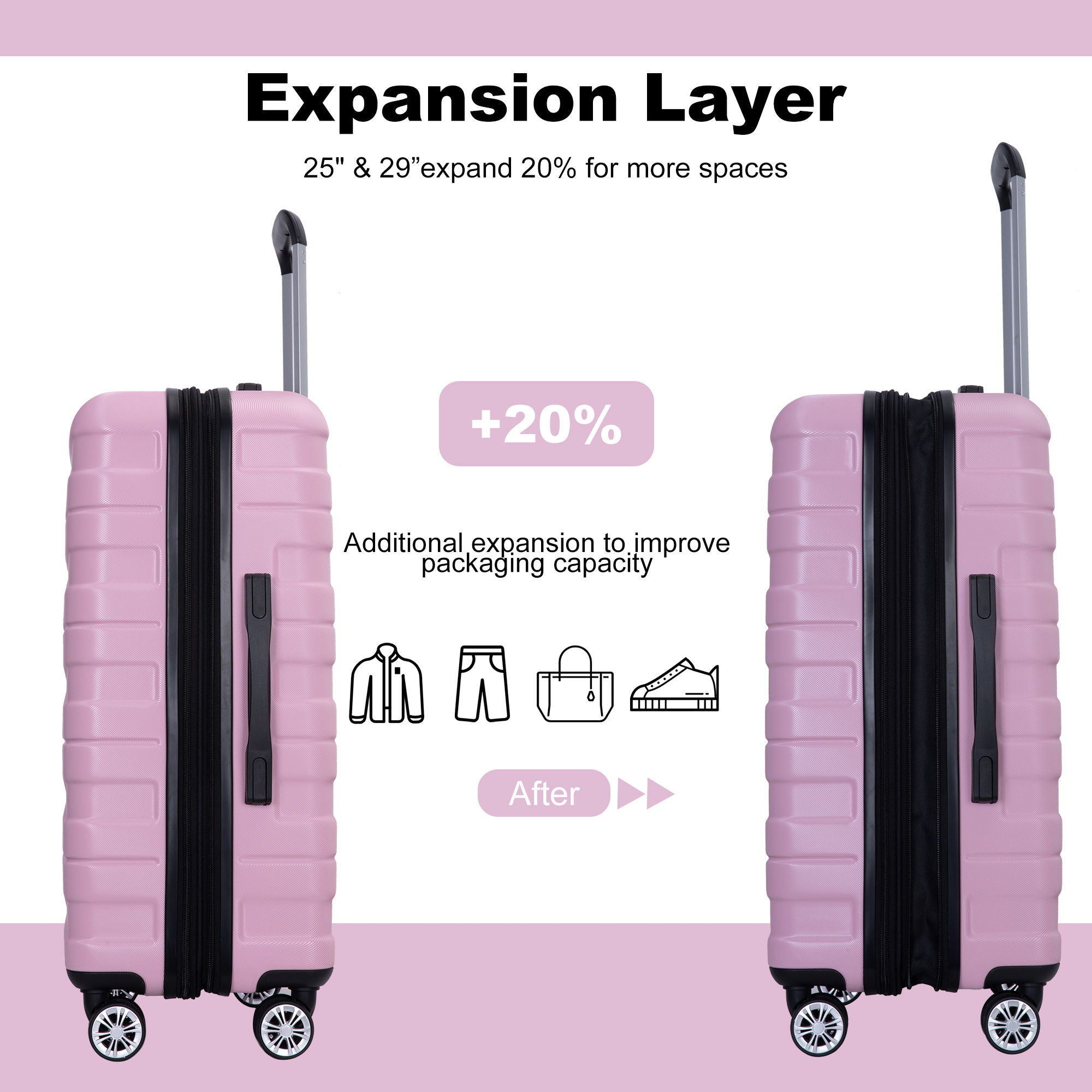 3 Piece Luggage Sets Lightweight & Durable Expandable Suitcase With Two Hooks