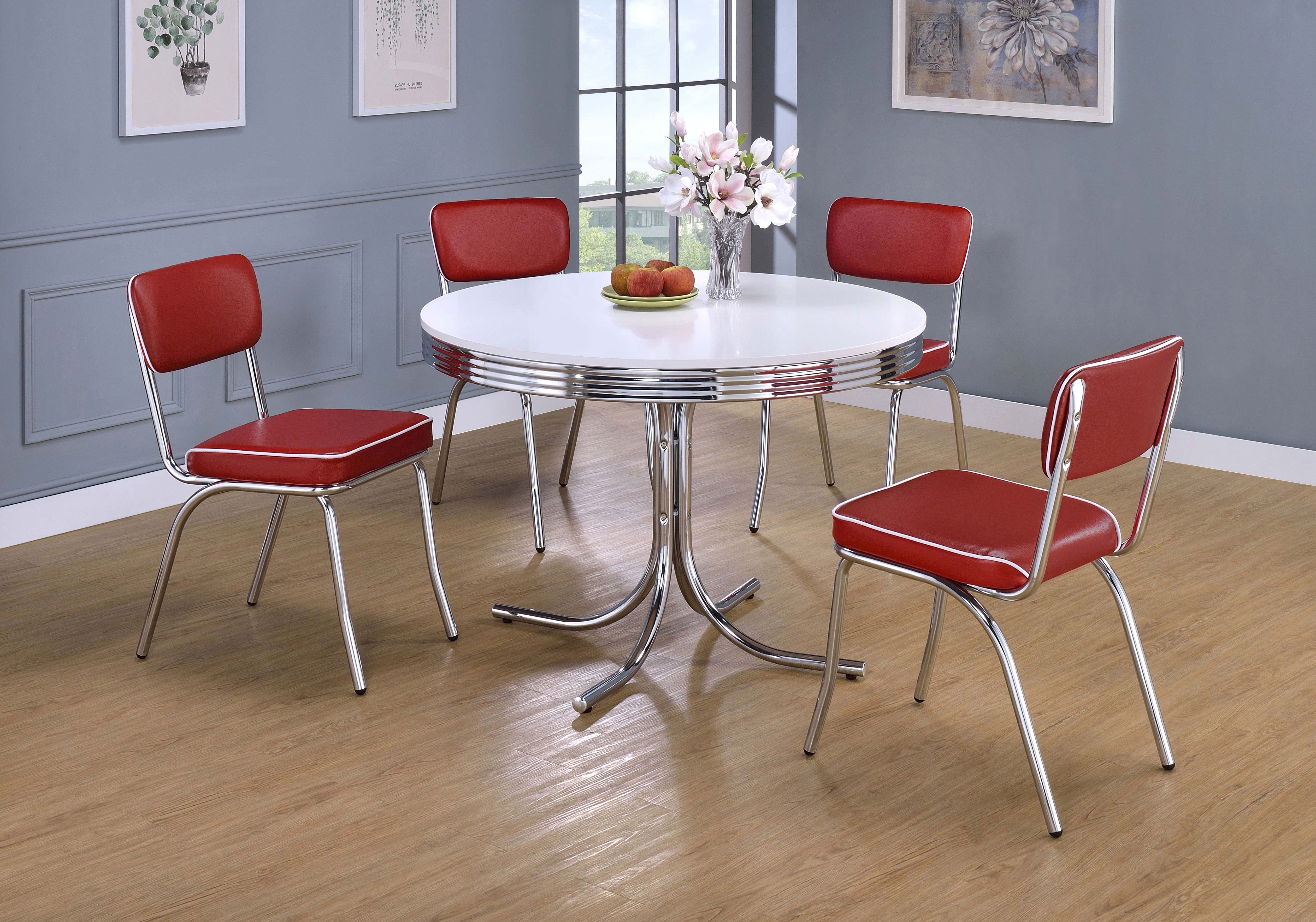 Retro 5-piece Round Dining Table Set White and Red-CoasterEveryday