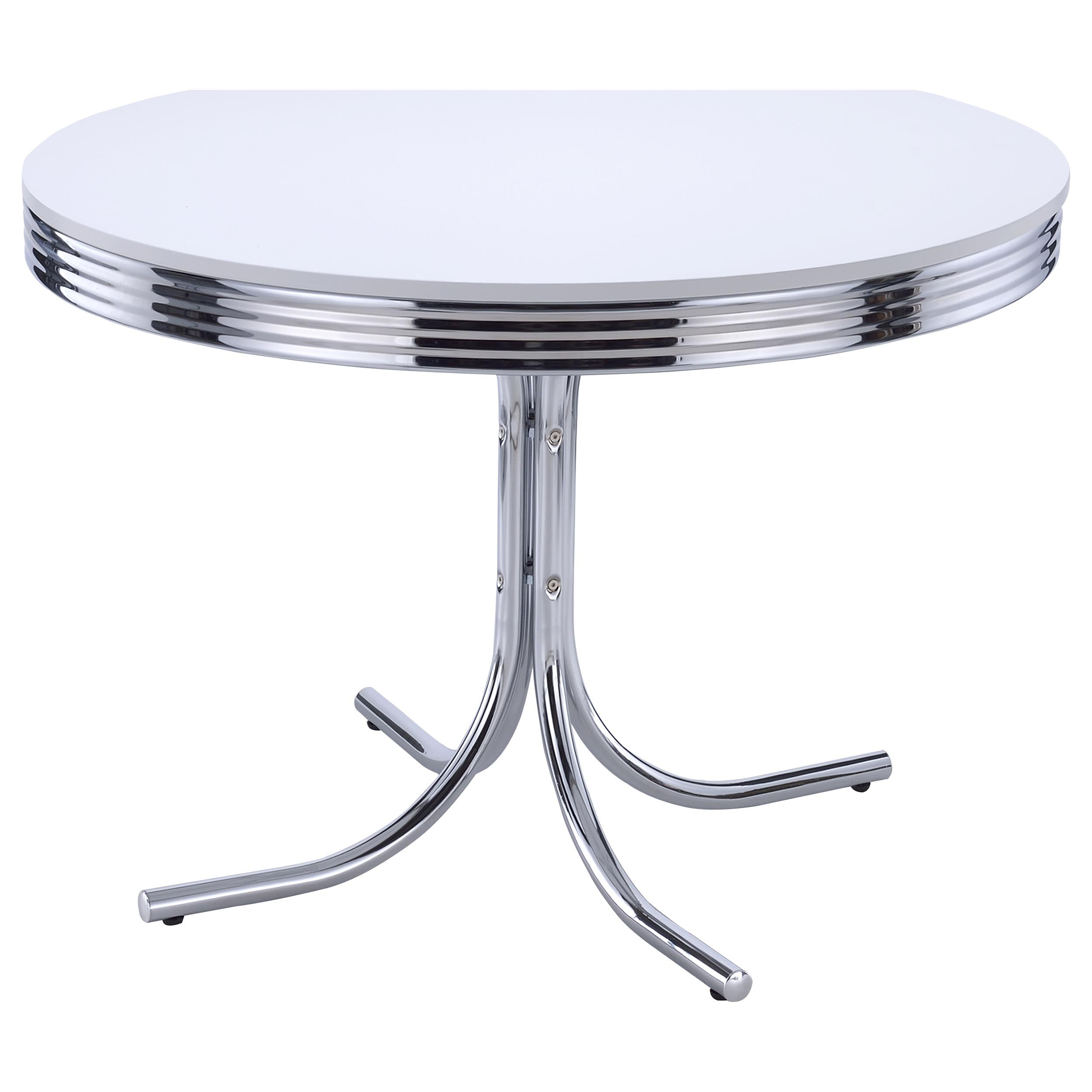 Retro Round 42-inch Wood Top Dining Table White and Chrome-CoasterEveryday