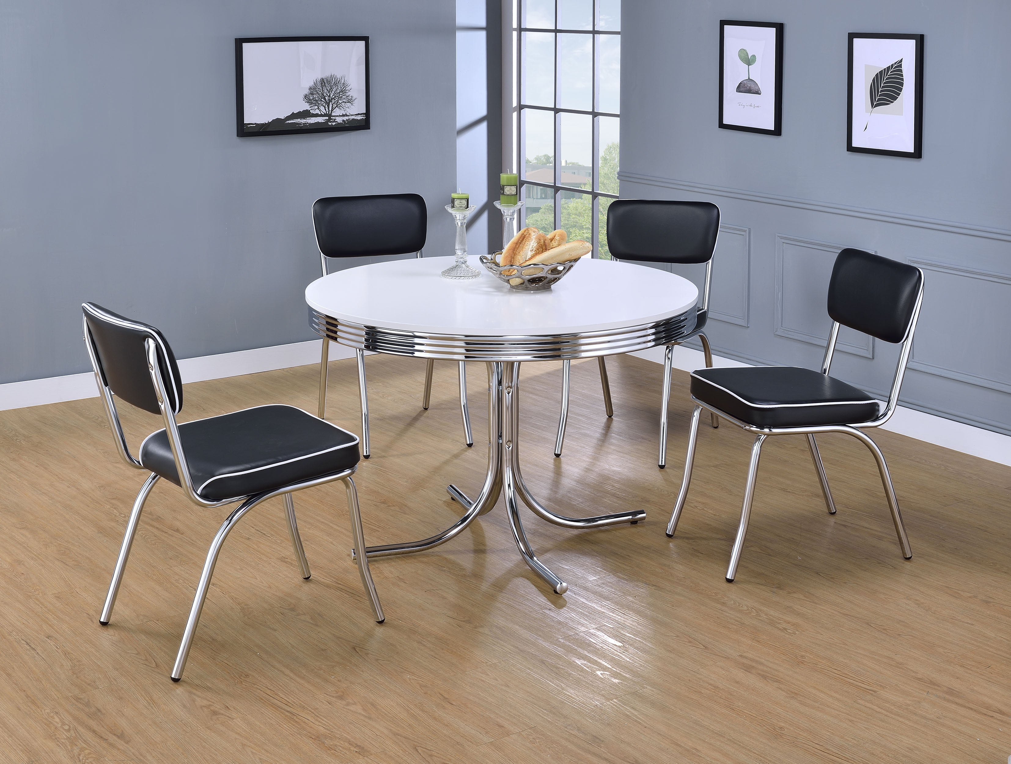 Retro Round 42-inch Wood Top Dining Table White and Chrome-CoasterEveryday