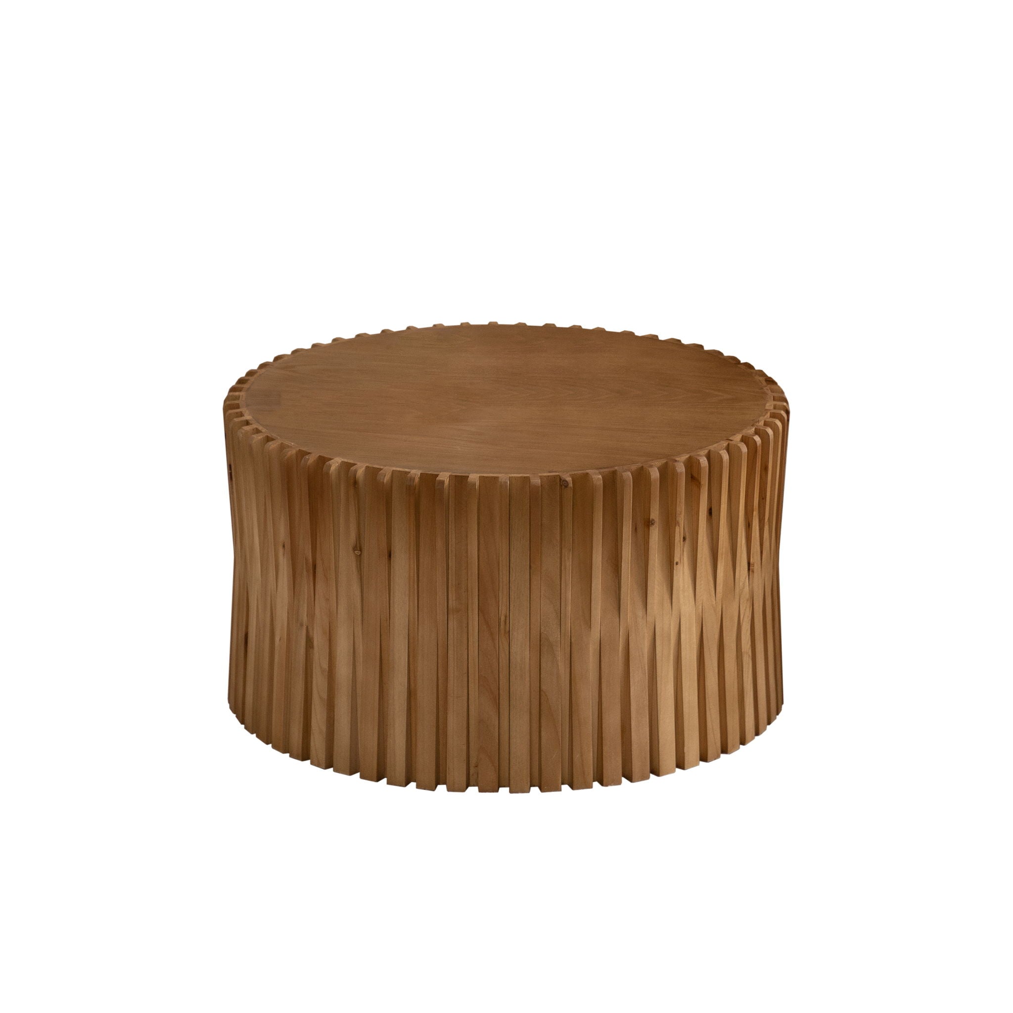 Vintage Fashion Style Cylindrical Nesting Coffee Table Set With Vertical Textured Embossed Design - Natural