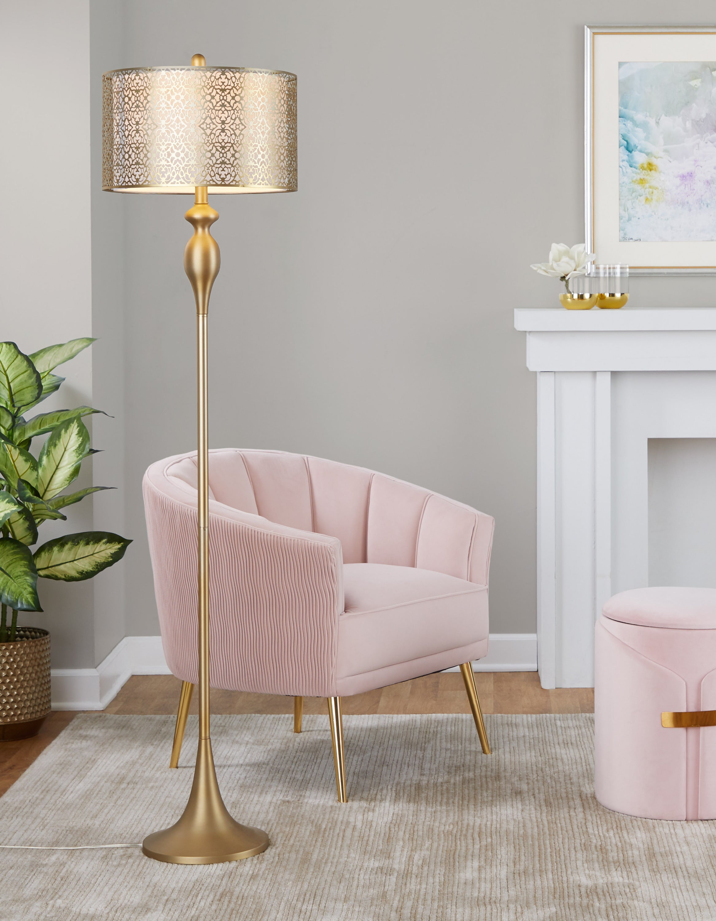 Ashland 63' Contemporary Metal Floor Lamp in Gold with Linen Shade