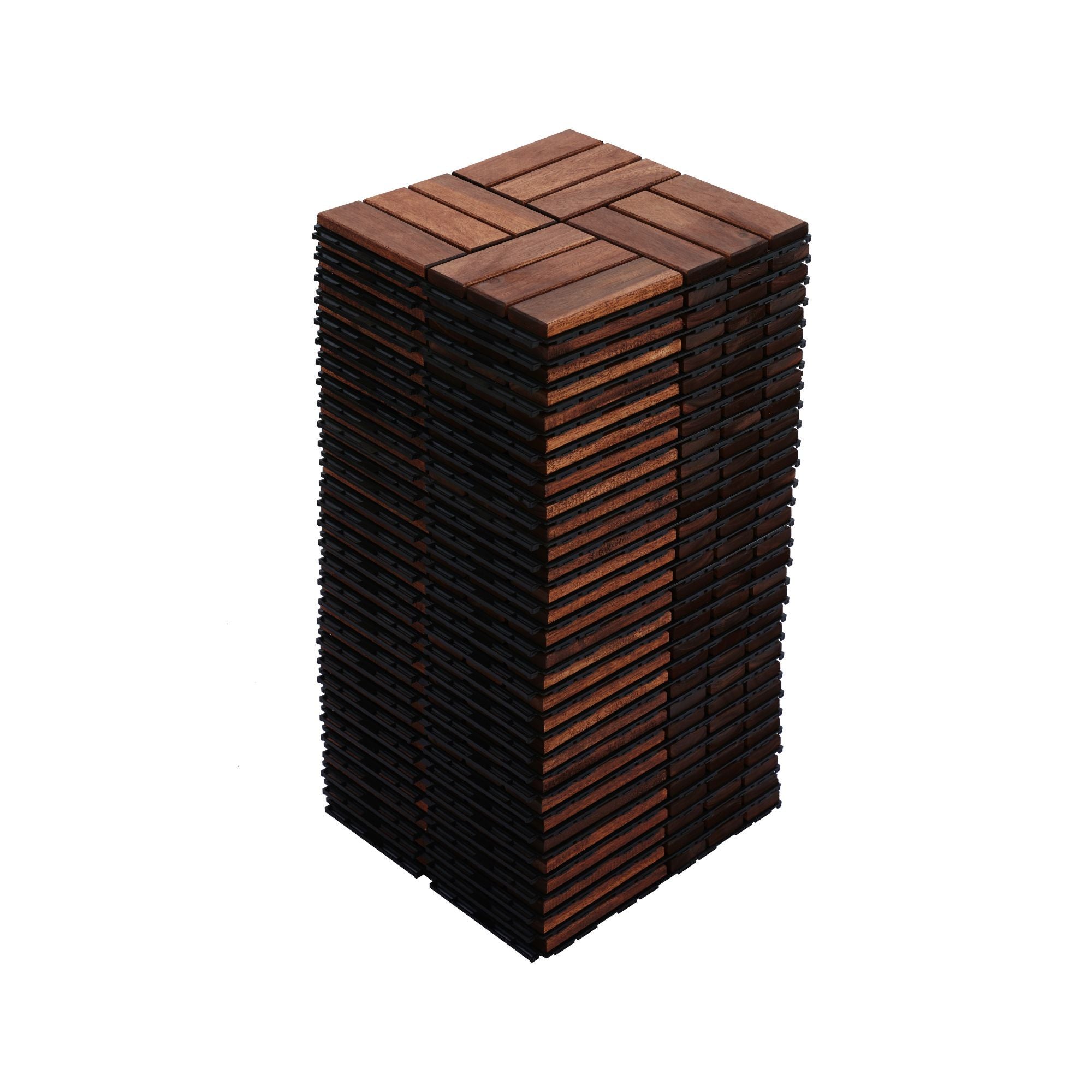 Acacia Wood Interlocking Deck Tiles Checker Pattern For Outdoor Flooring