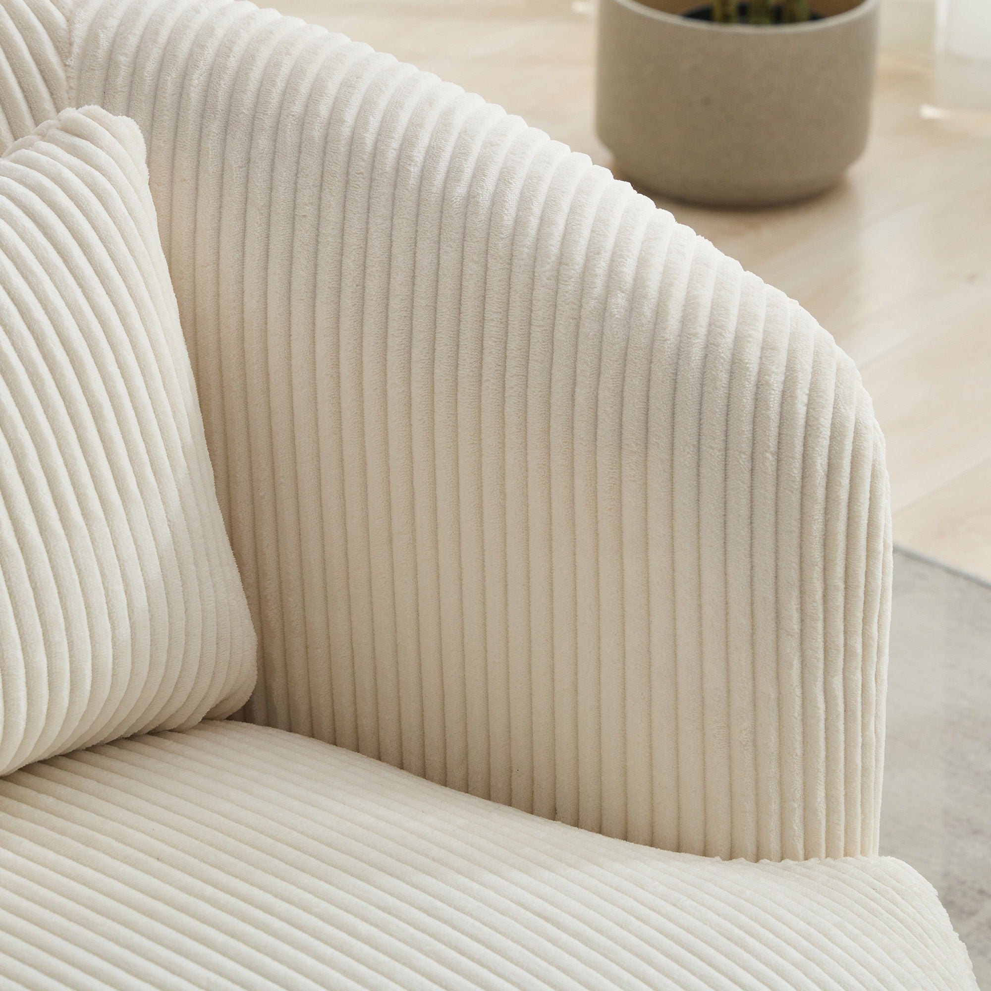 Wide Upholstered Corduroy 360° Swivel Barrel Soft Chair With Pillow