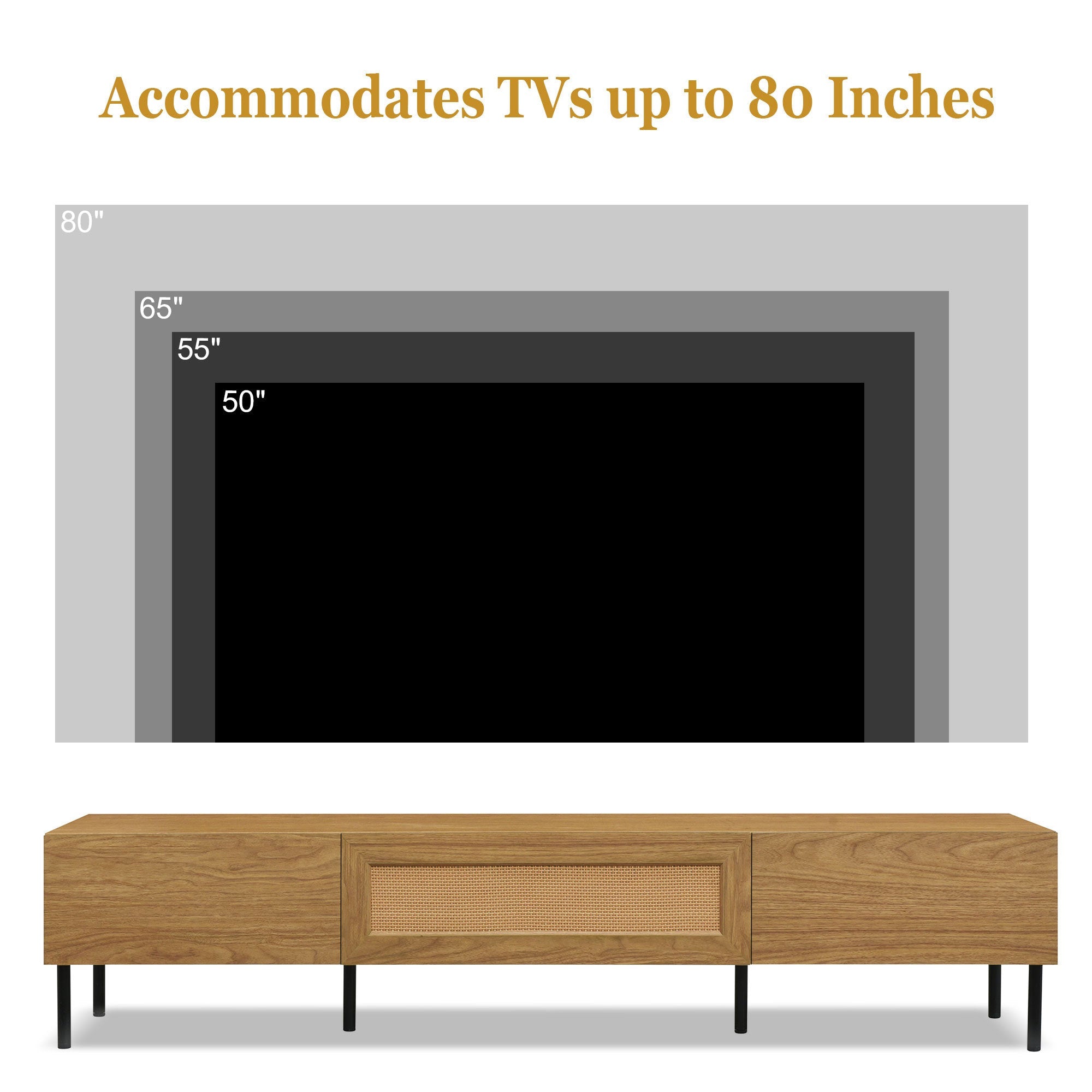 Boho TV Stand for TVs Up to 80" with Rattan Decoration and Metal Legs