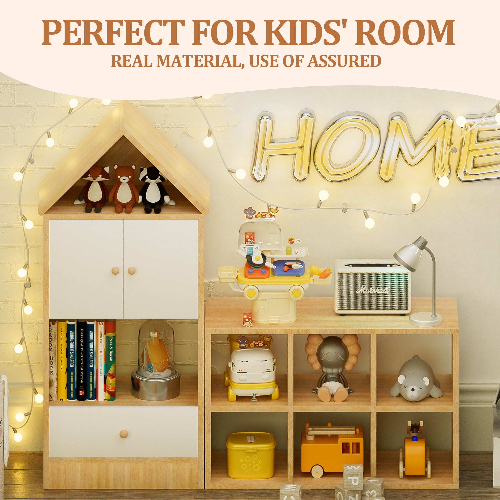 Versatile Children's Bookshelf With House Shaped Design, Multi Functional Storage