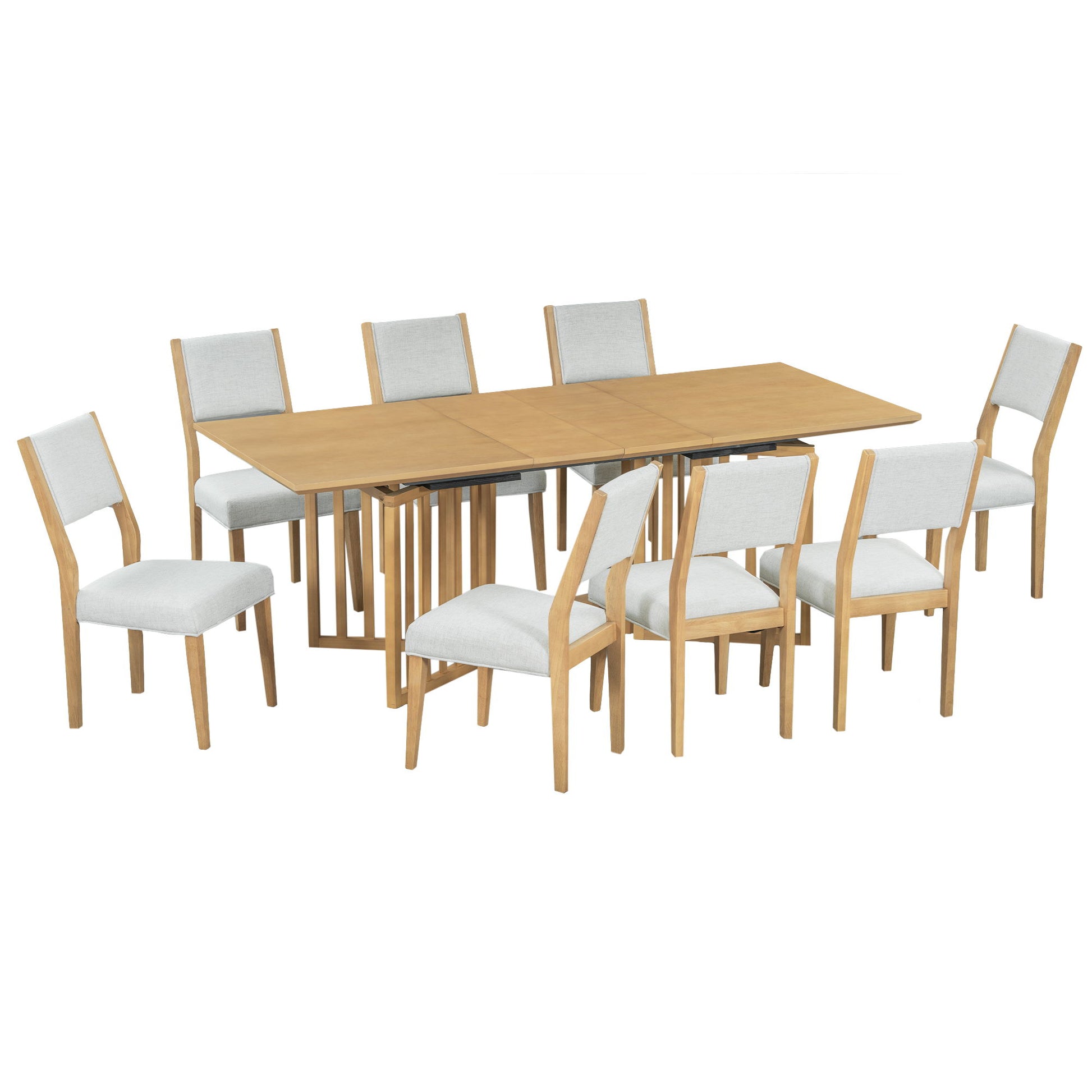 Topmax - 9 Piece Farmhouse Extendable Dining Table Set With 2 Removable Leaves And 8 Upholstered Dining Chairs - Best Buy Furniture