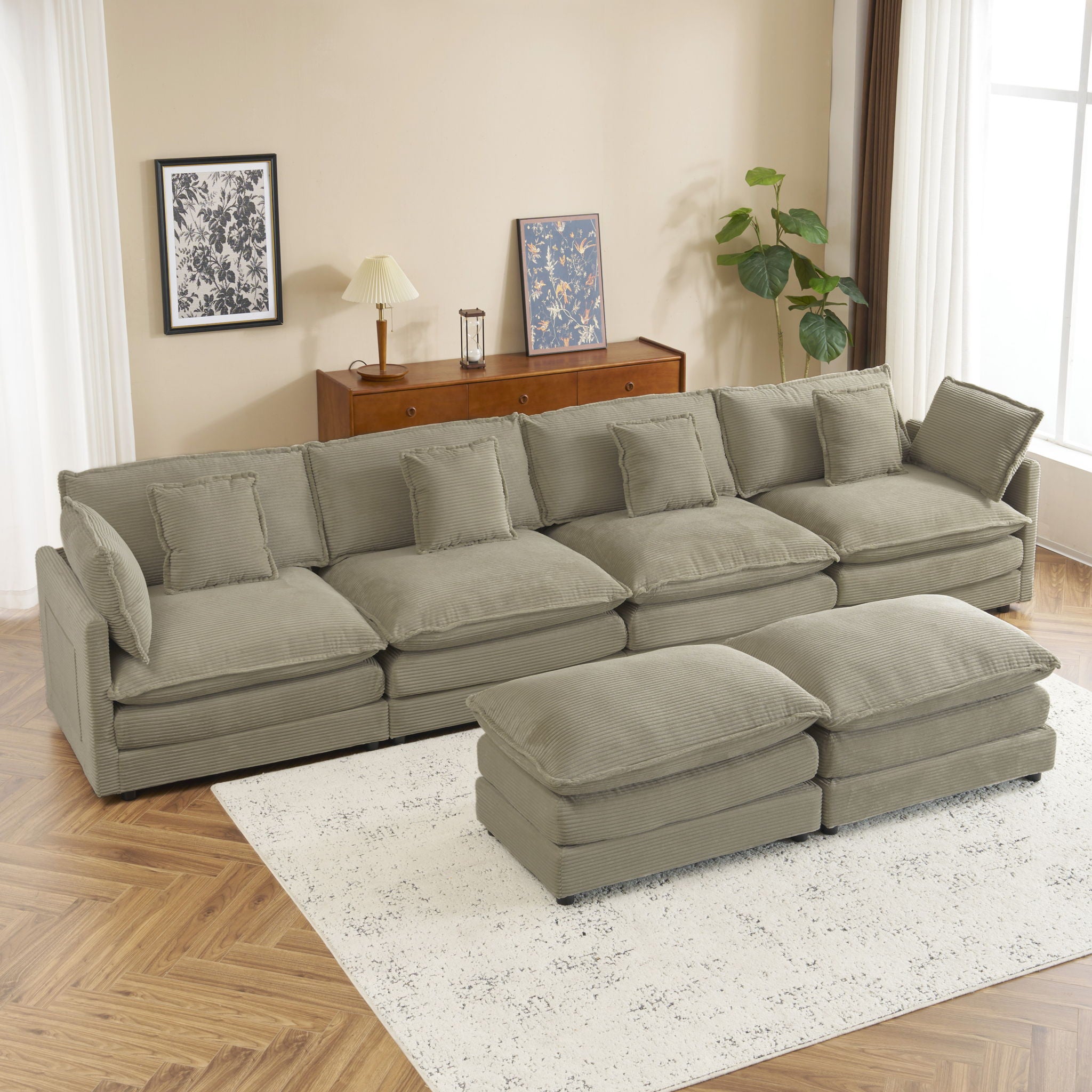 Modern Modular Sectional Sofa With Side Storage Pockets For Living Room