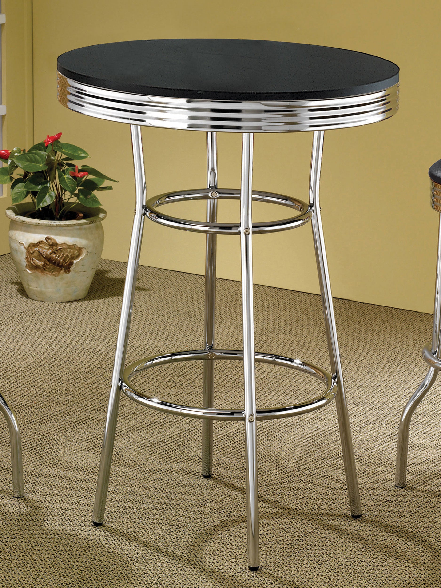 Retro Round 30-inch 1950's Bistro Pub Height Bar Table Black-CoasterEveryday