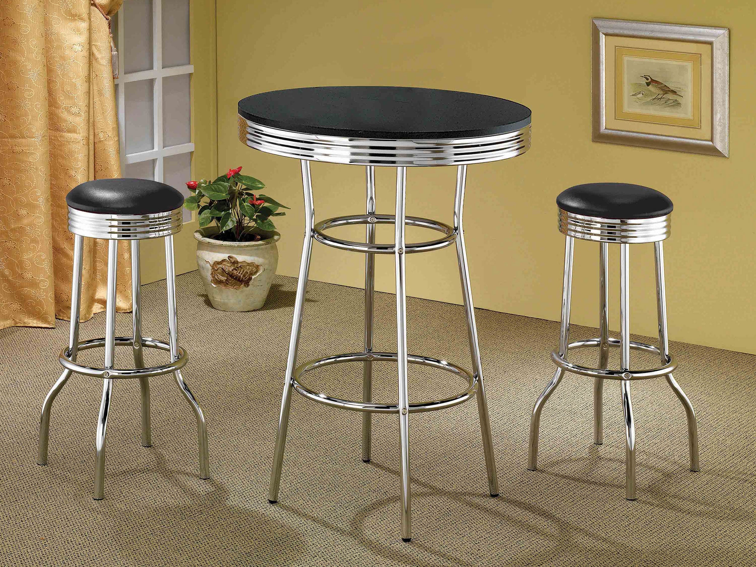 Retro Round 30-inch 1950's Bistro Pub Height Bar Table Black-CoasterEveryday