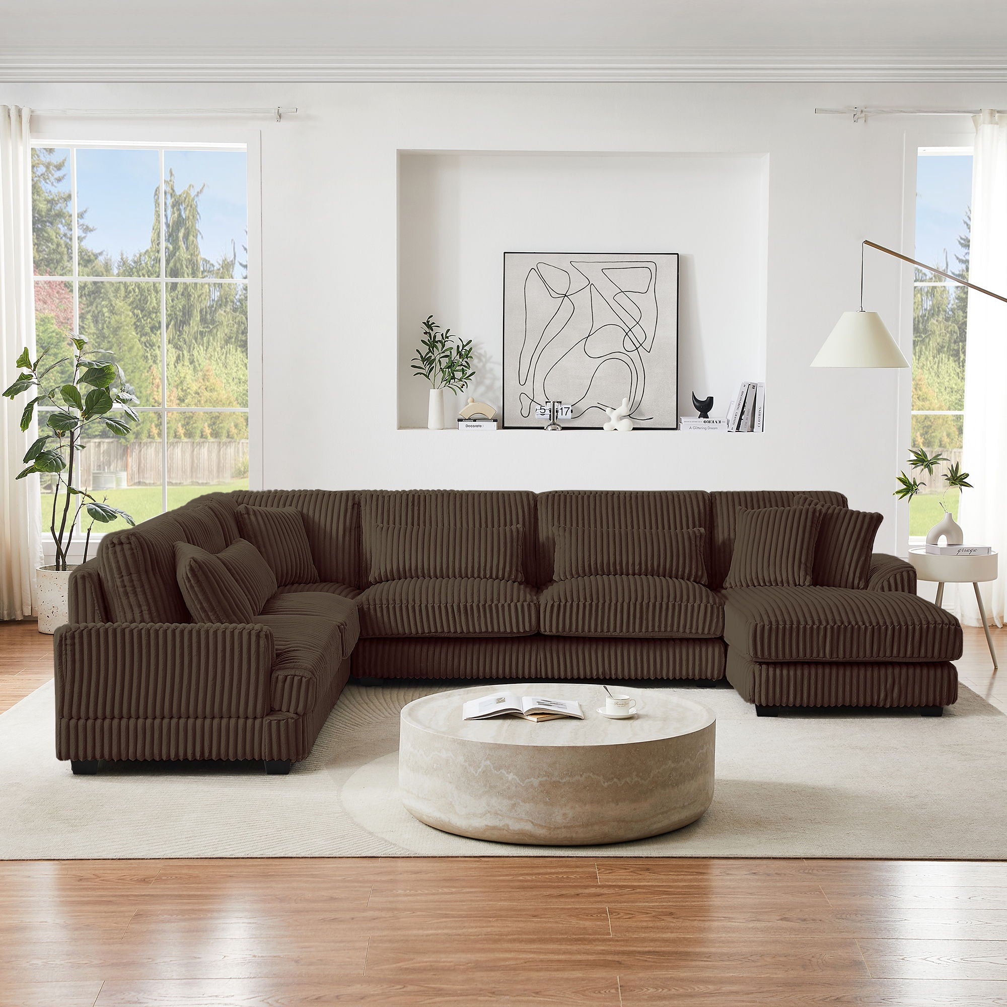 Oversized Sectional Sofa U - Shaped Sofa Couch Modern Sofa Upholstered In Soft Corduroy With A Chaise Lounge For Living Room