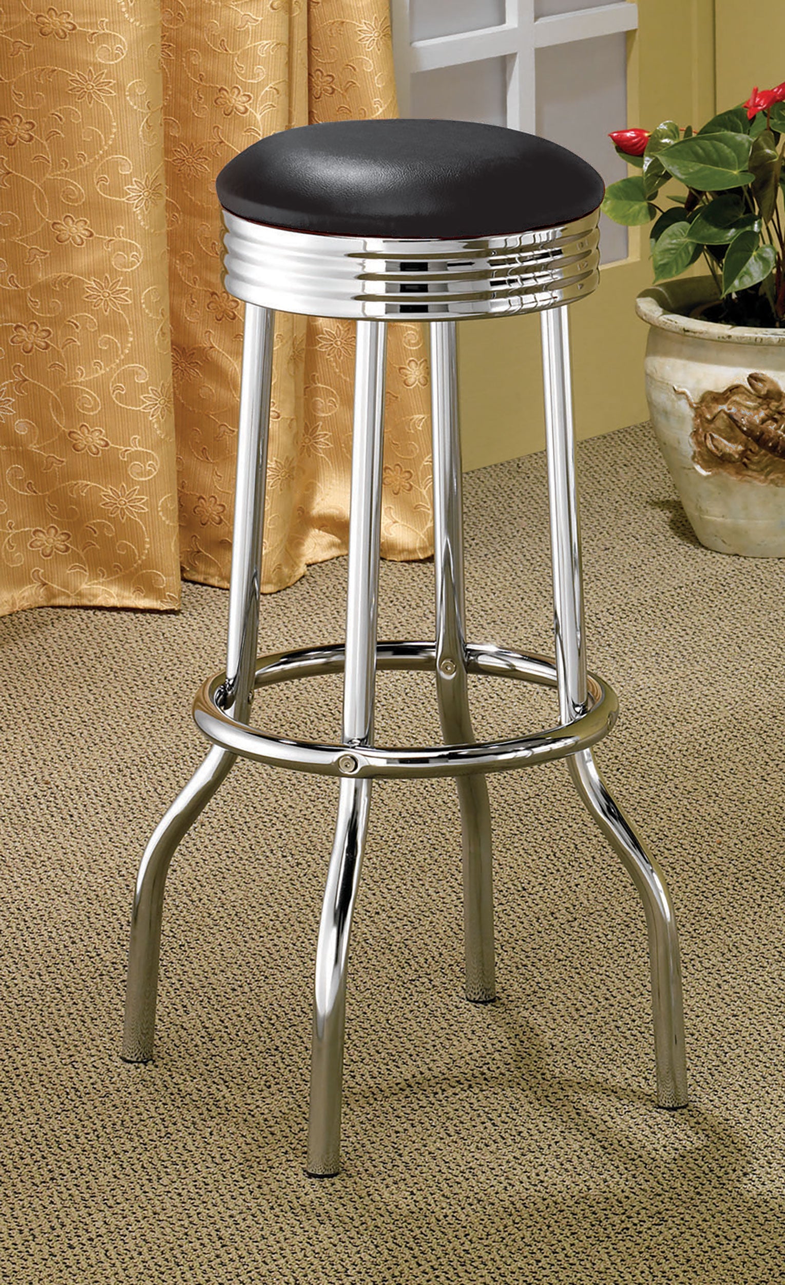 Retro Upholstered Metal Swivel Bar Stool Black (Set of 2)-CoasterEveryday