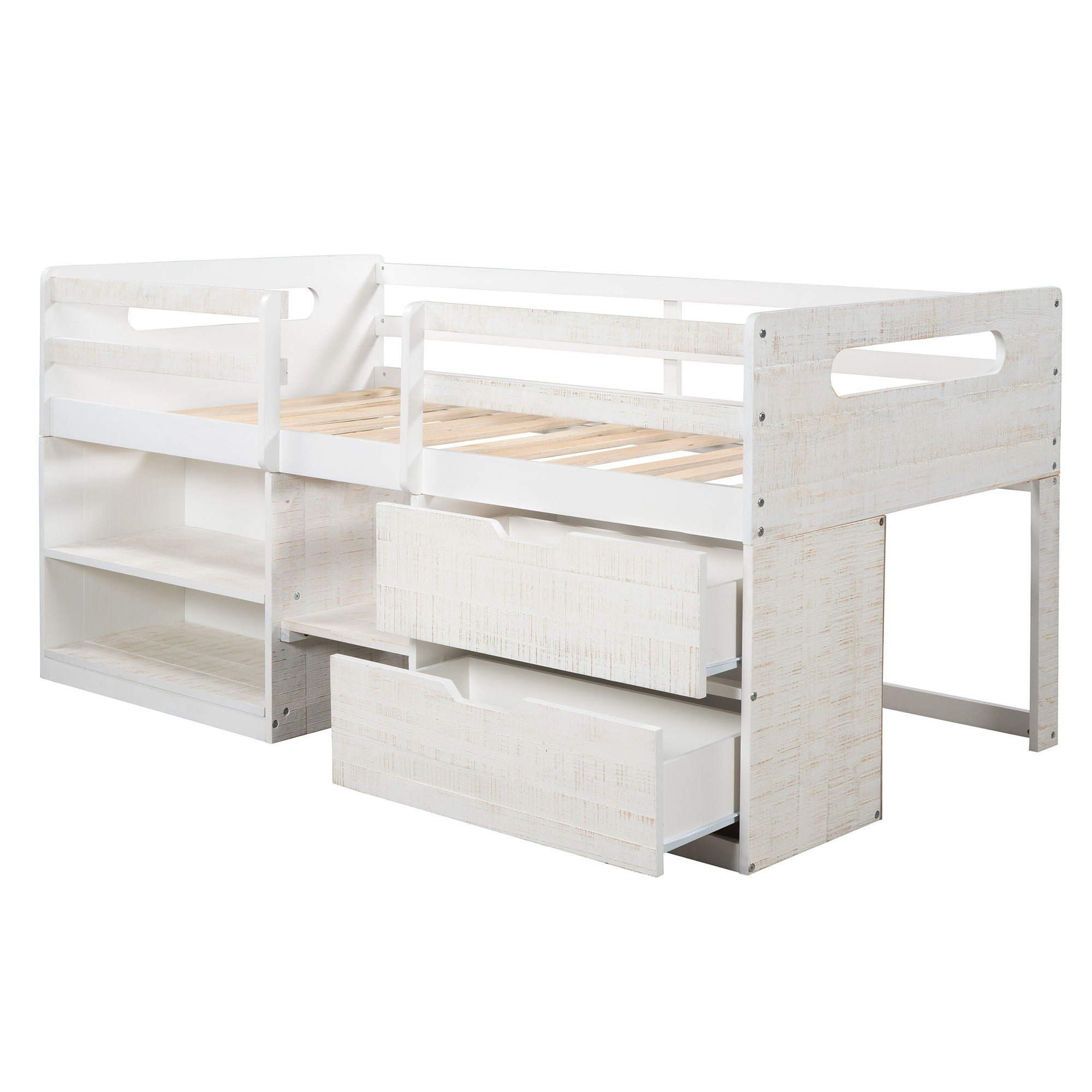 Loft Bed With Two Shelves And Two Drawers