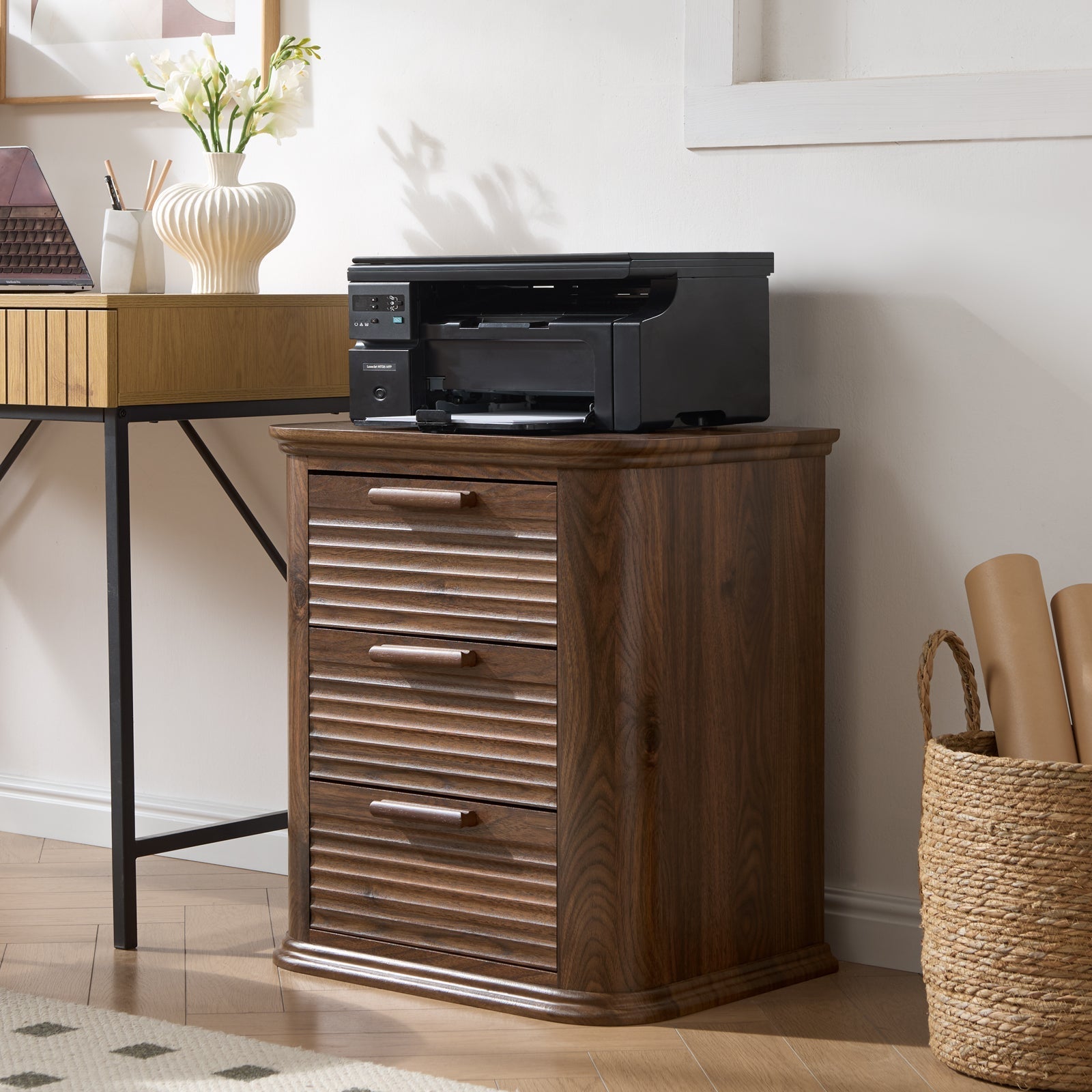 22" Wide Fluted Nightstand with Charging Station