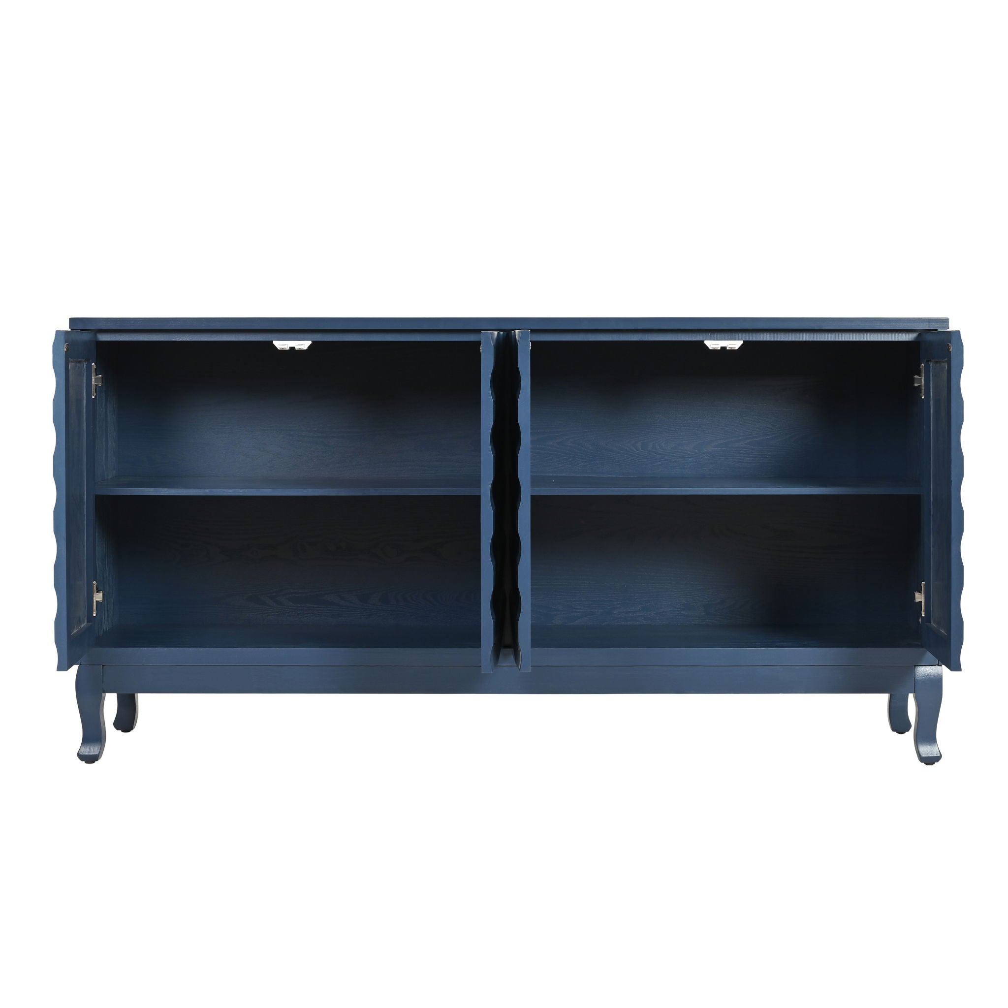 Elegant Sideboard With Sophisticated Wavy Pattern Doors And Arched Groove Design, Adjustable 4 Door Layout