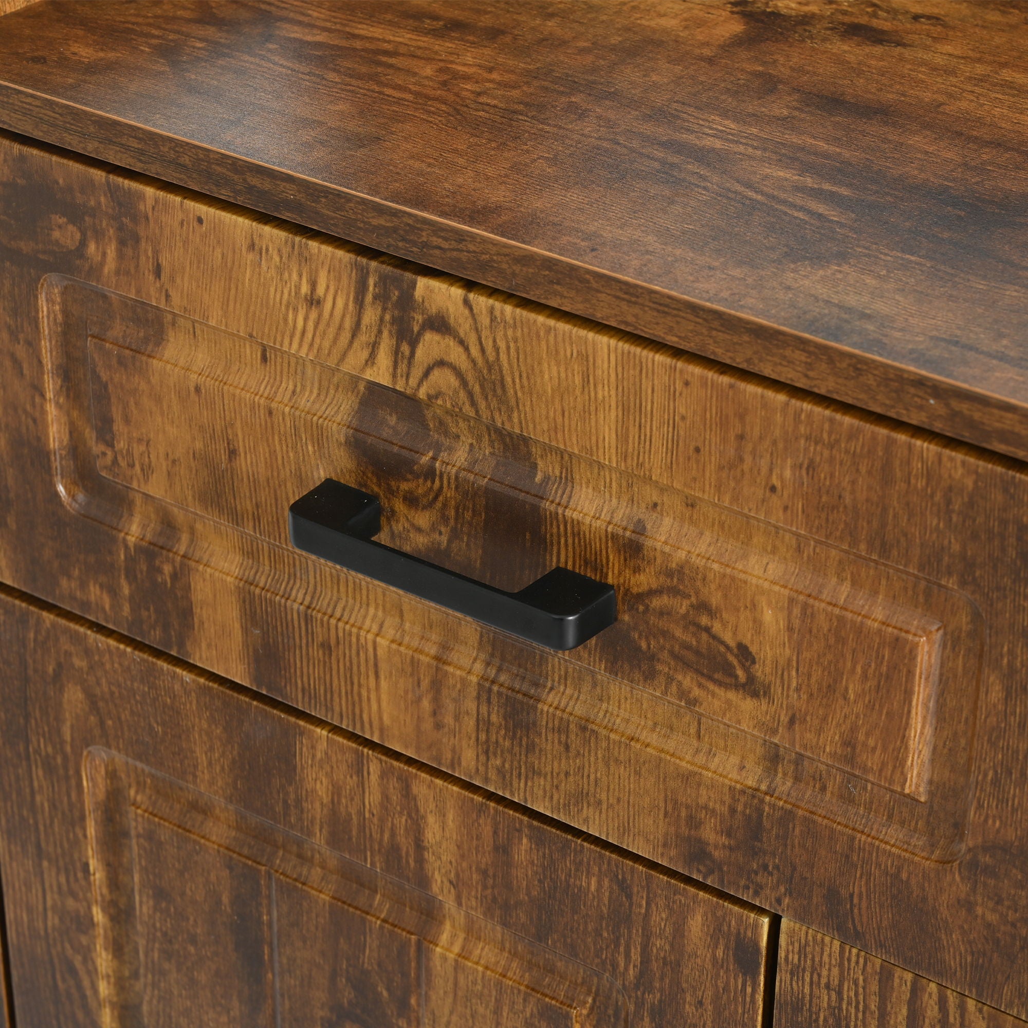Minimalist 4 Door Shoe Cabinet With Coat Rack, 3 Drawers, 8 Shelves, Metal Hooks And Handles