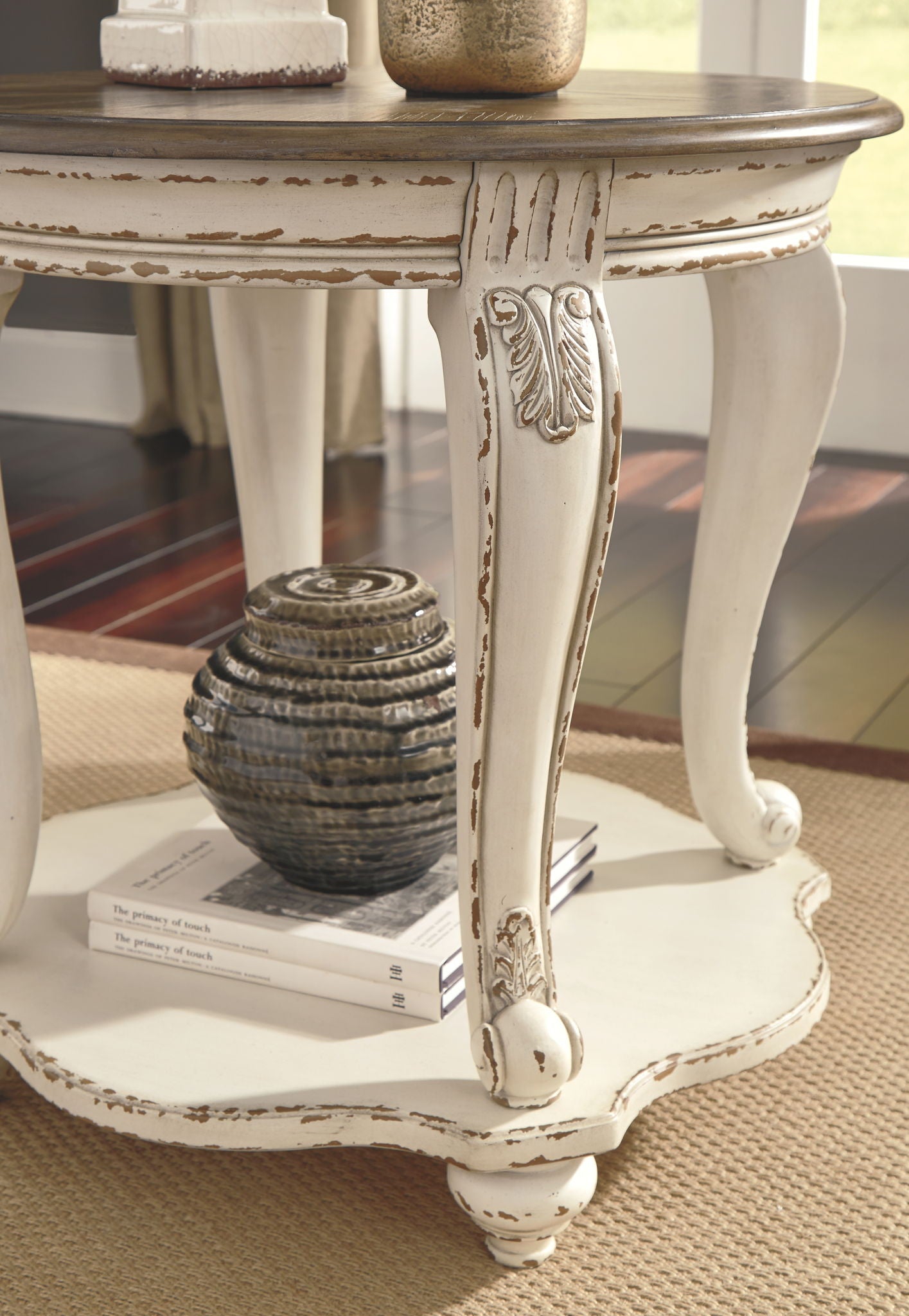 Realyn - Round End Table - White / Brown - Best Buy Furniture