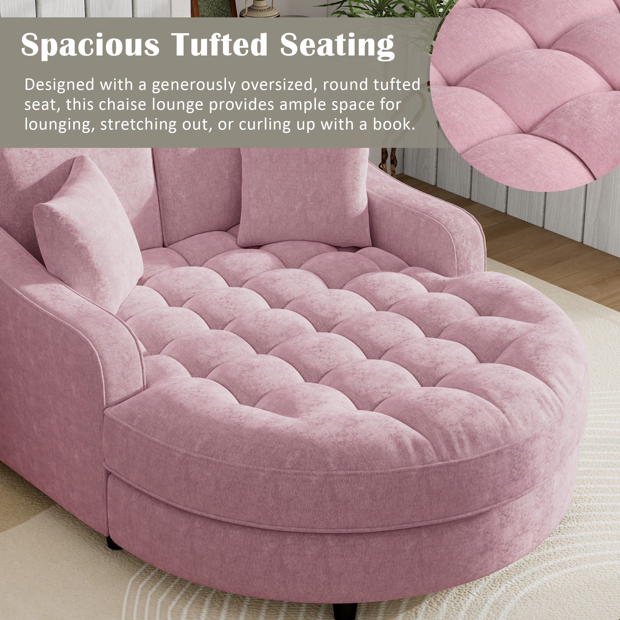 Modern Chaise Lounge Upholstered Sofa Couch With Tufted Seat And Detachable Pillows For Living Room
