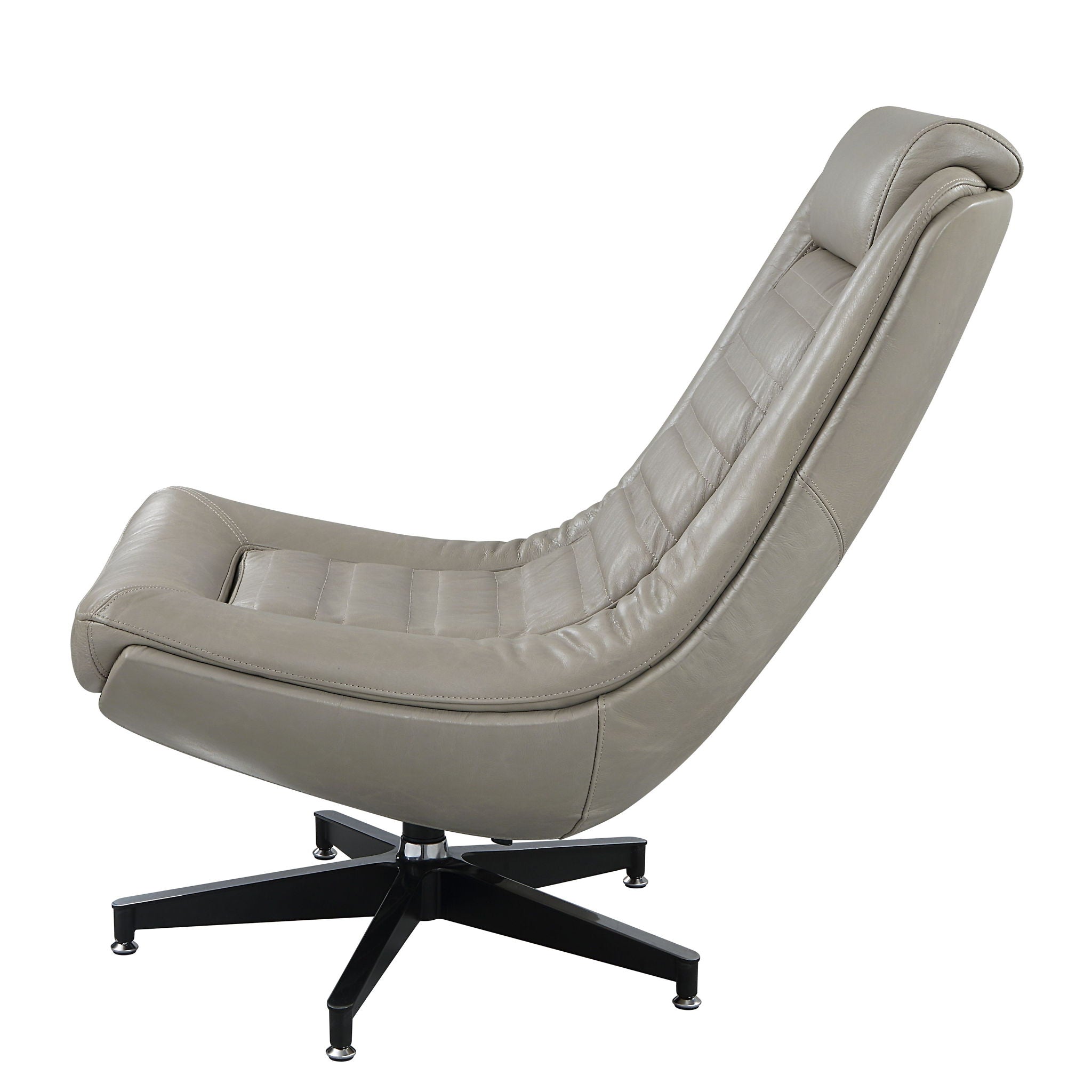 Piran - Twilight Top Grain Leather Accent Chair And Ottoman With Swivel - Gray