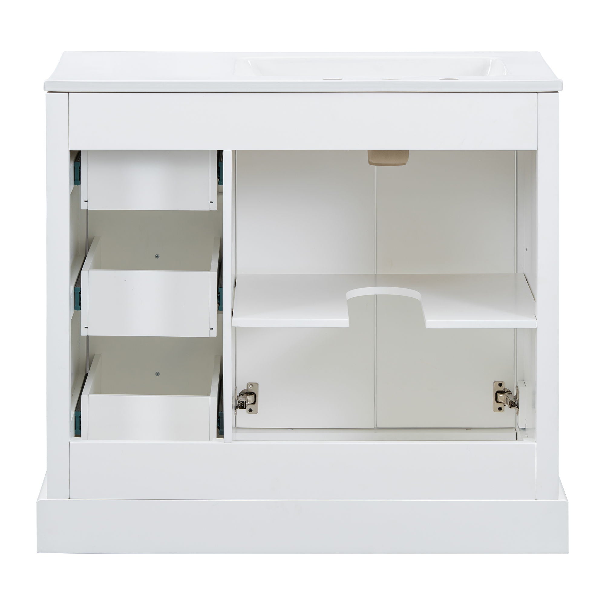 Bathroom Vanity With Sink, Soft-Close Doors, Adjustable U-Shelf, 3 Drawers