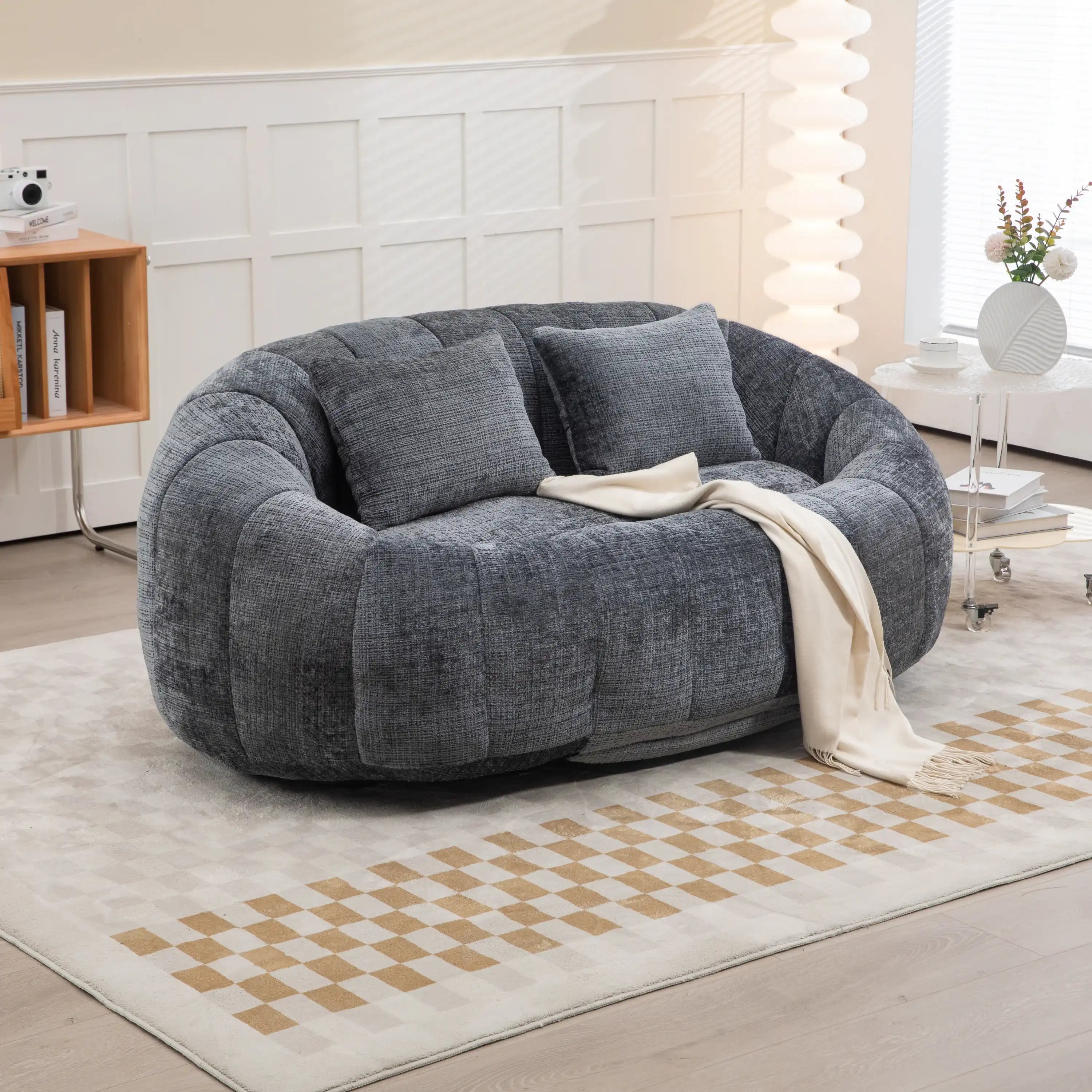 COOLMORE High Back Bean Bag Sofa, Indoor/Outdoor Lounger, Gray Chenille