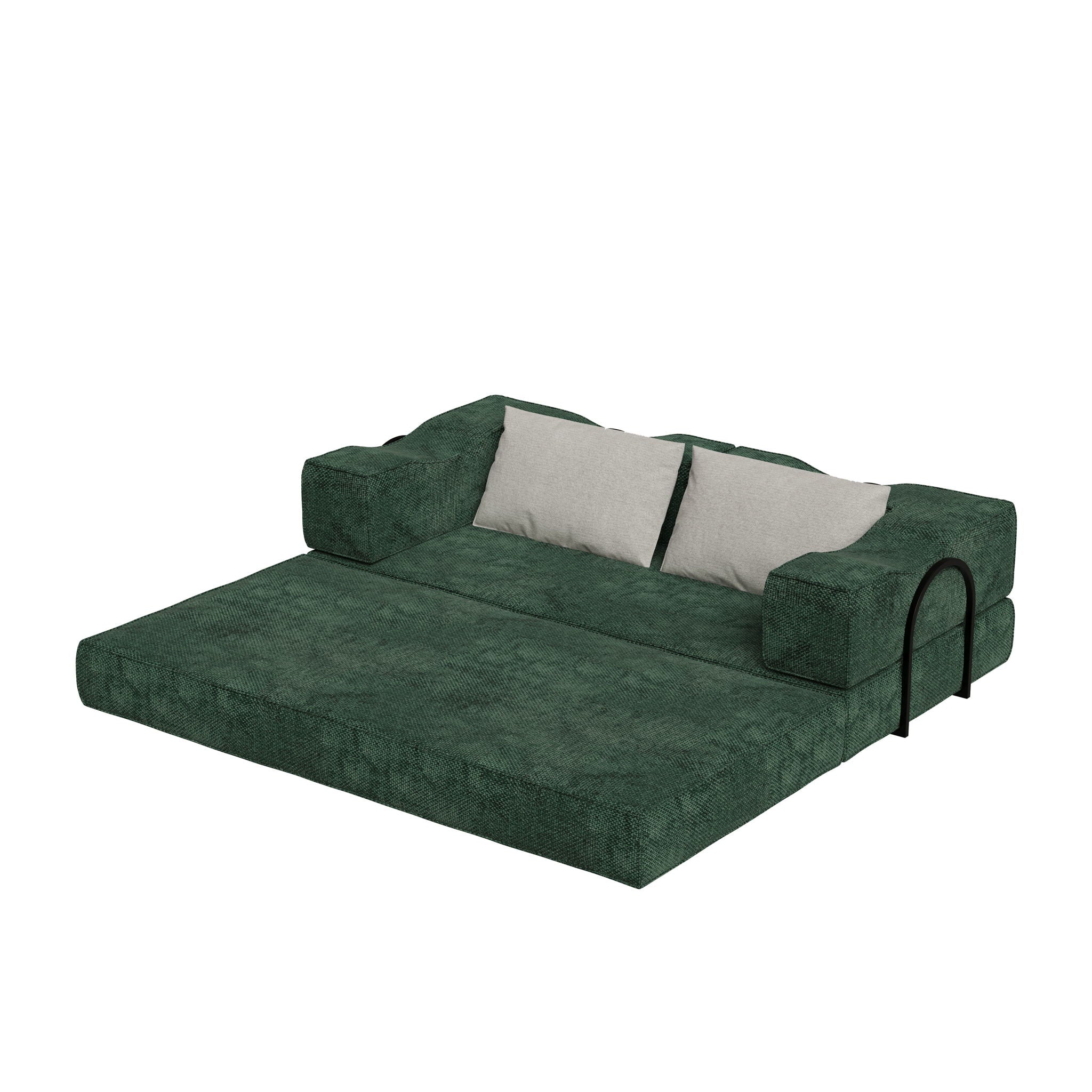 Convertible Couch Bed With 2 Pillows, 3 Seat Folding Floor Couch & King Size Bed Mattress, Diy Combination - Green