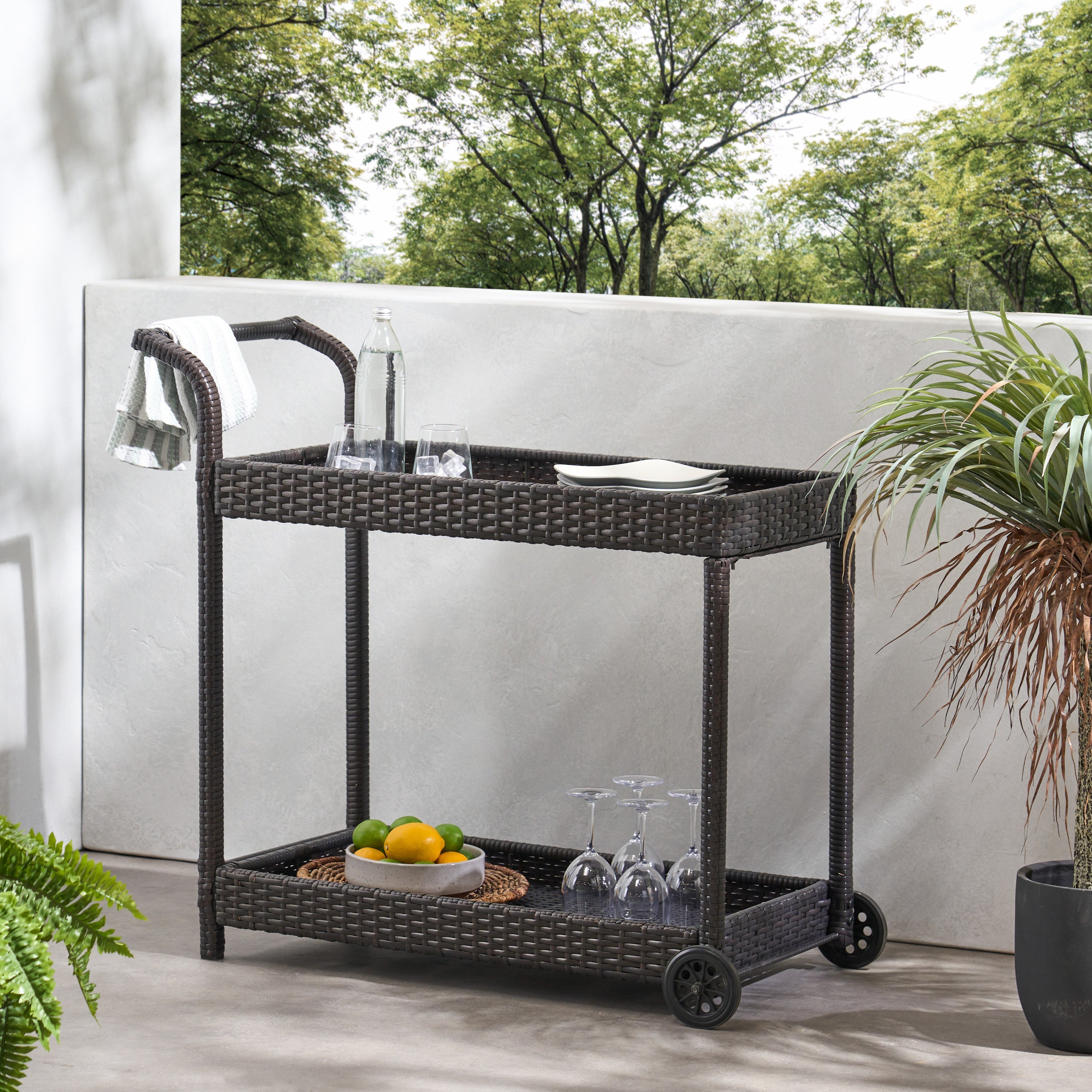 The Entertainer’s Rolling Wicker Bar Cart by Christopher knight Home