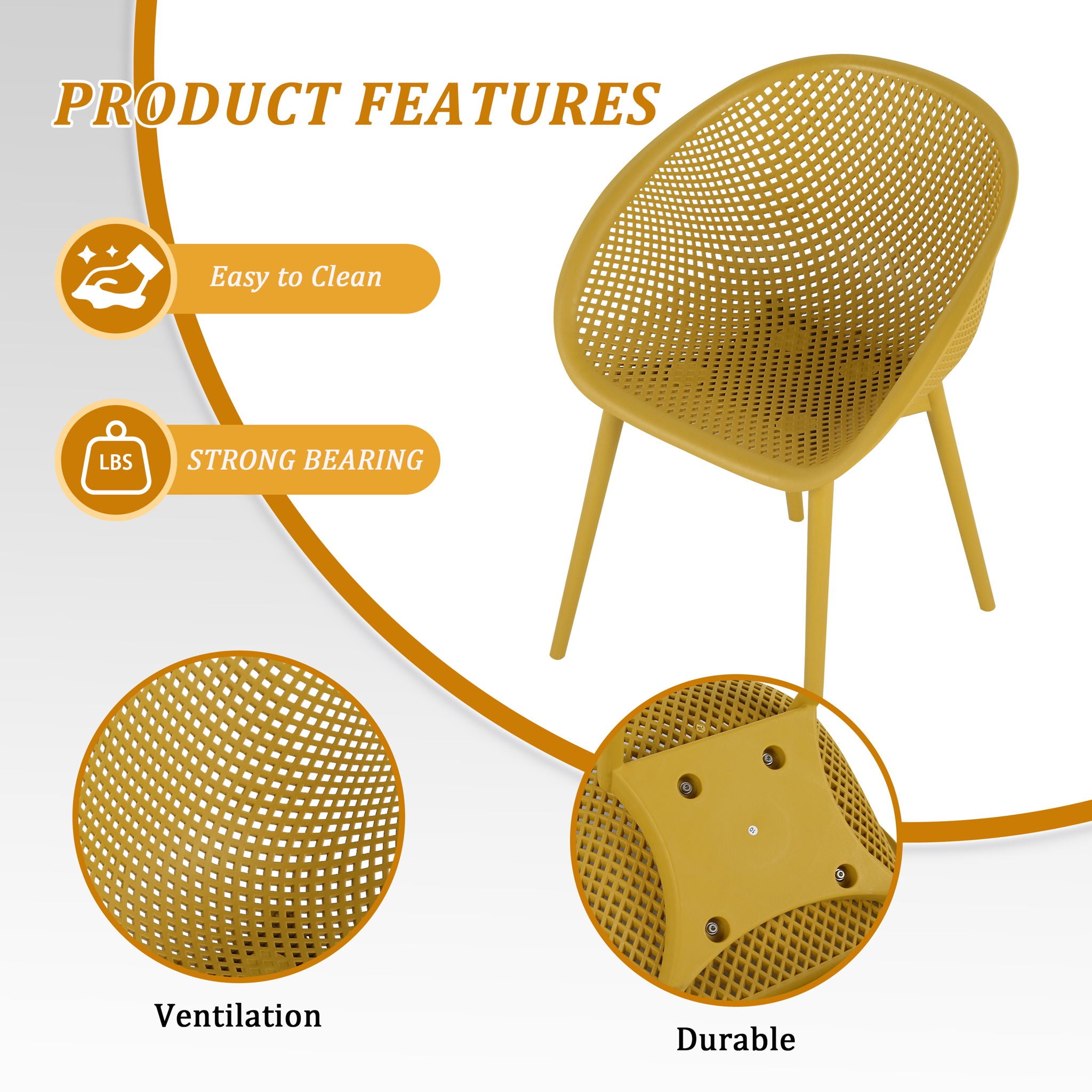 2 Piece Durable Single Chair With Mesh Hollow Out Design