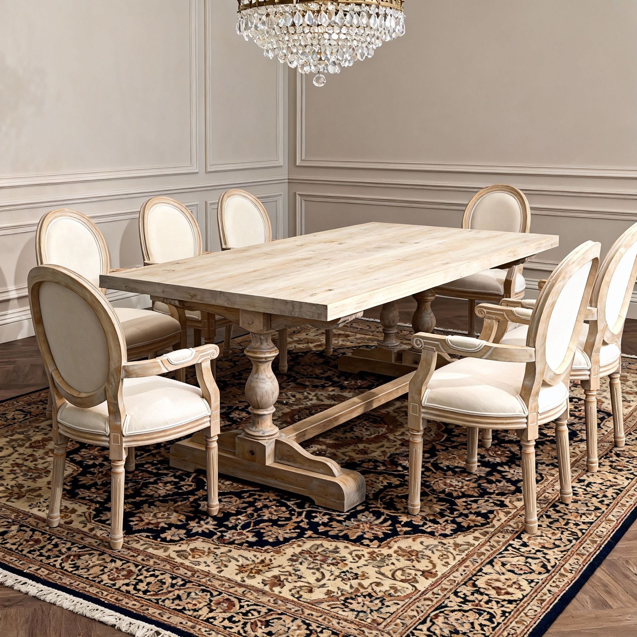 French Vintage Upholstered Fabric Dining Armchair (Set of 2)