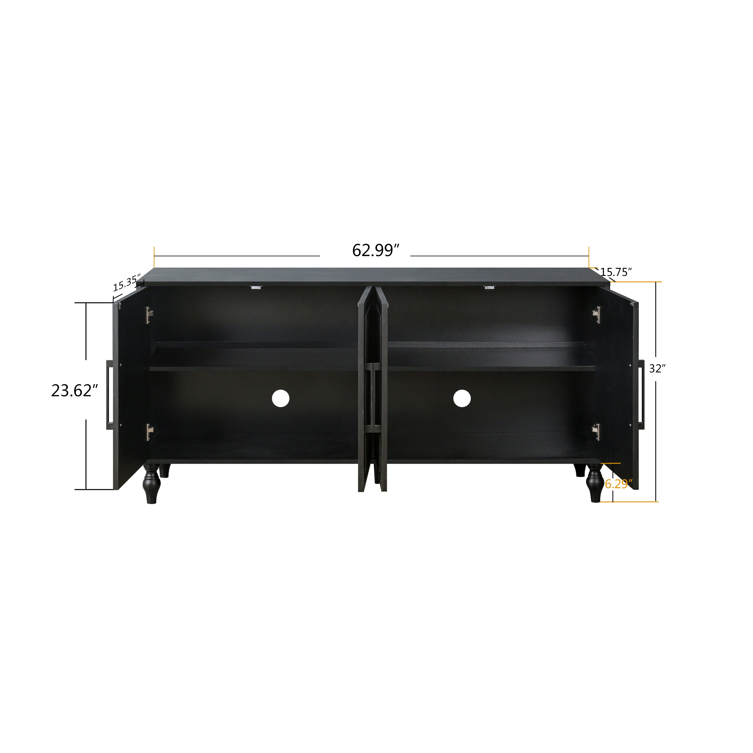 Carved flower door large storage cabinet with metal handle (black)