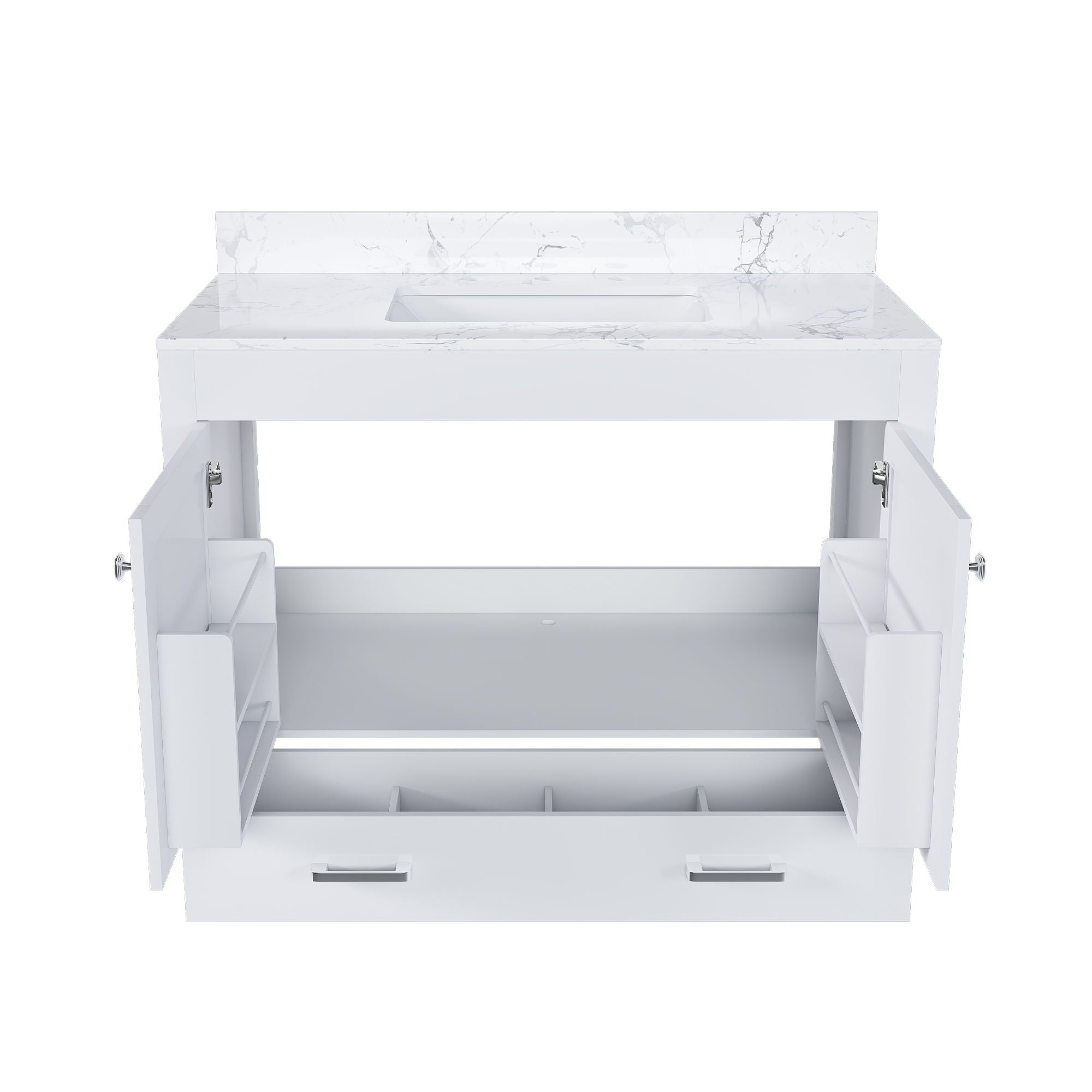 43" Bathroom Vanity With Artificial Marble Carrara Top Set, Multi Functional Bathroom Cabinet With Doors And Drawer - White