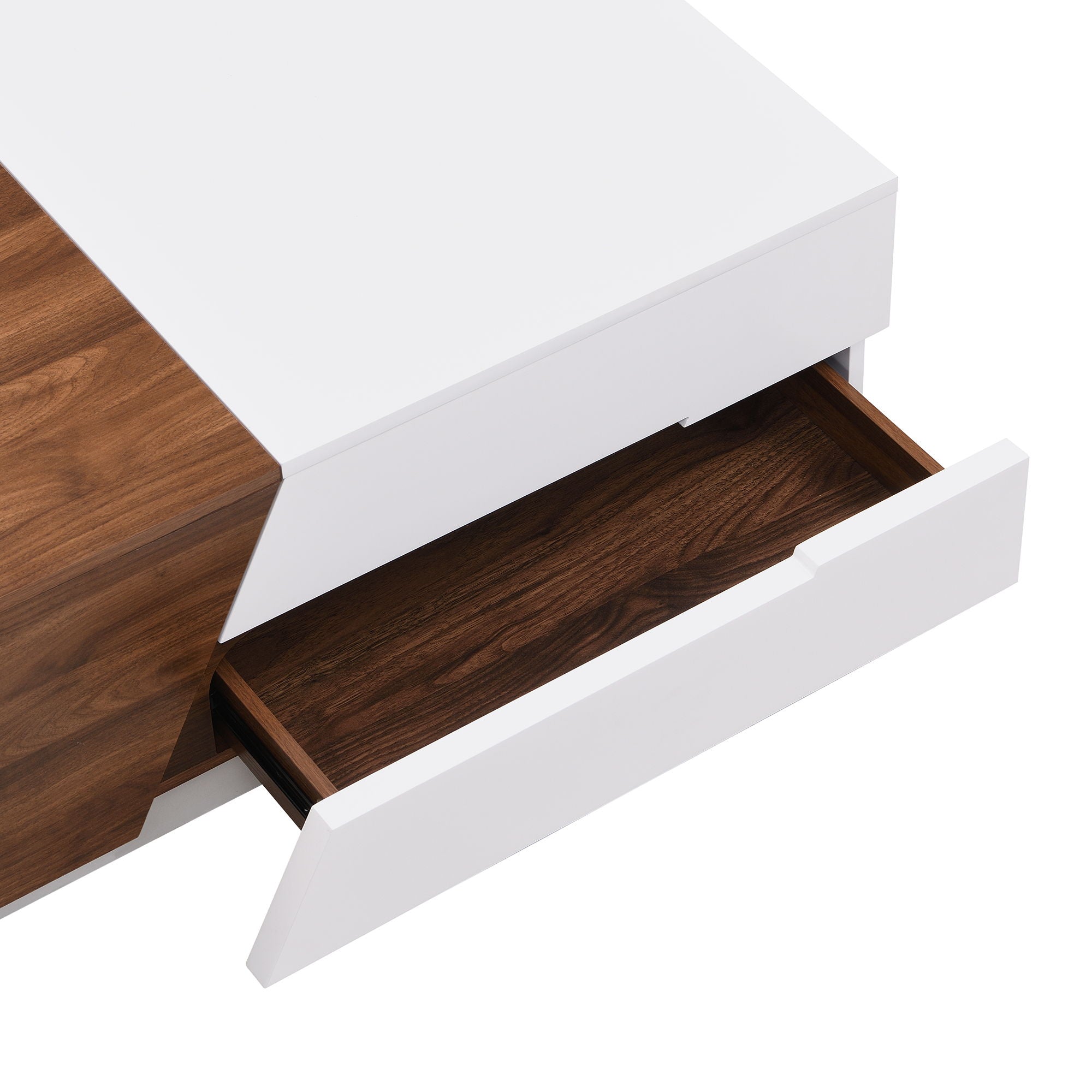 Extendable Sliding Top Coffee Table With Storage, Rectangle Shape - White / Walnut