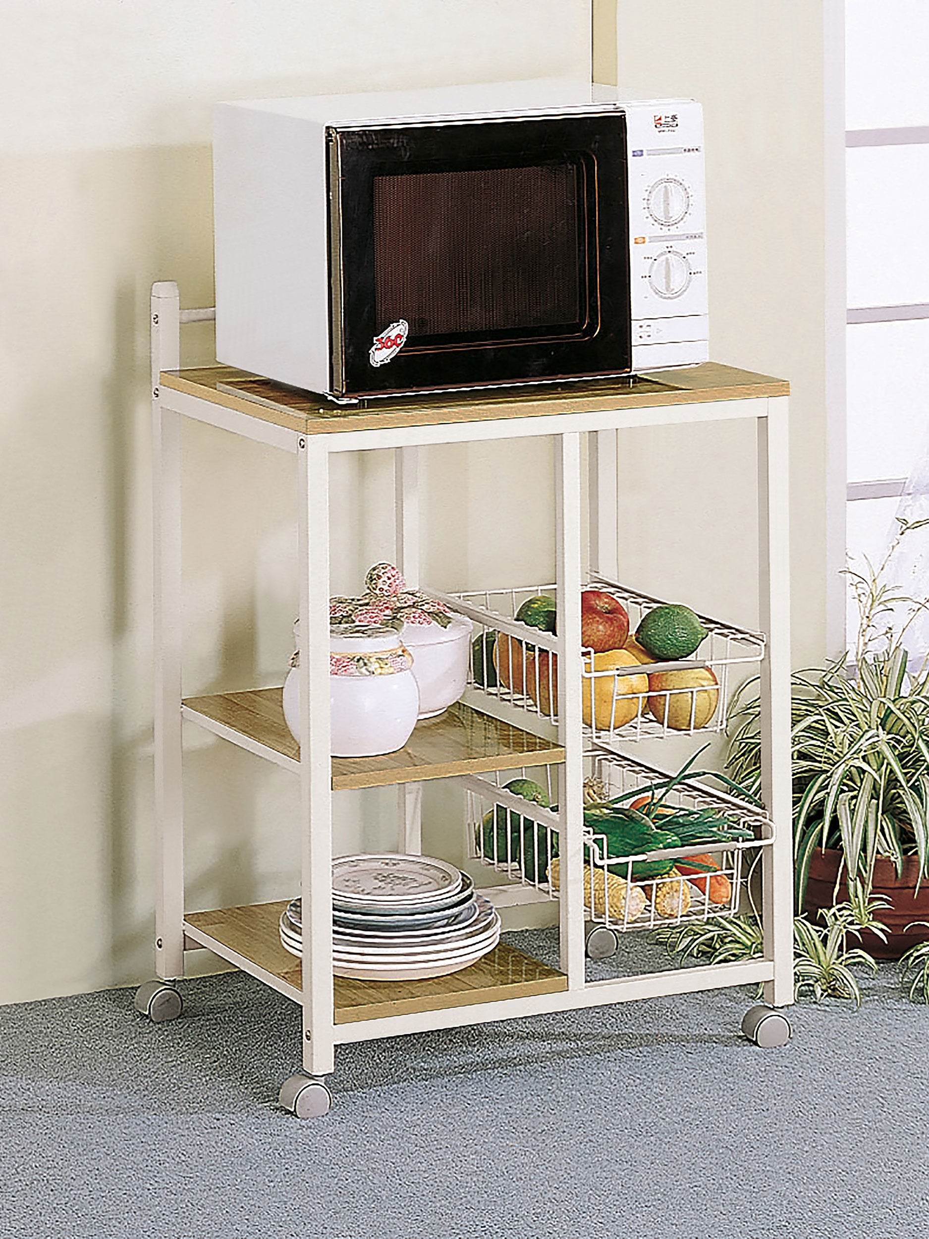 Kelvin 2-shelf Mobile Kitchen Cart Natural Brown and White-CoasterEveryday