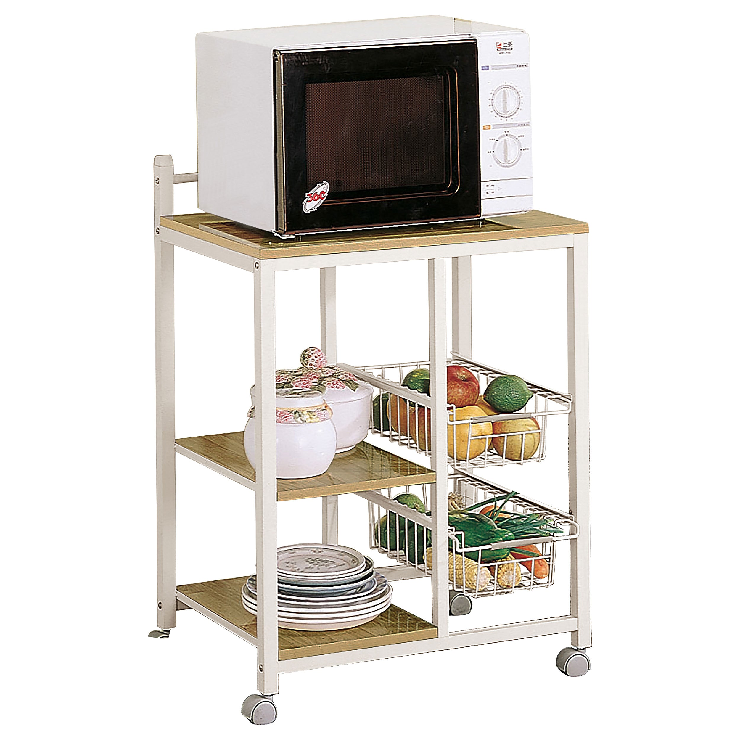 Kelvin 2-shelf Mobile Kitchen Cart Natural Brown and White-CoasterEveryday