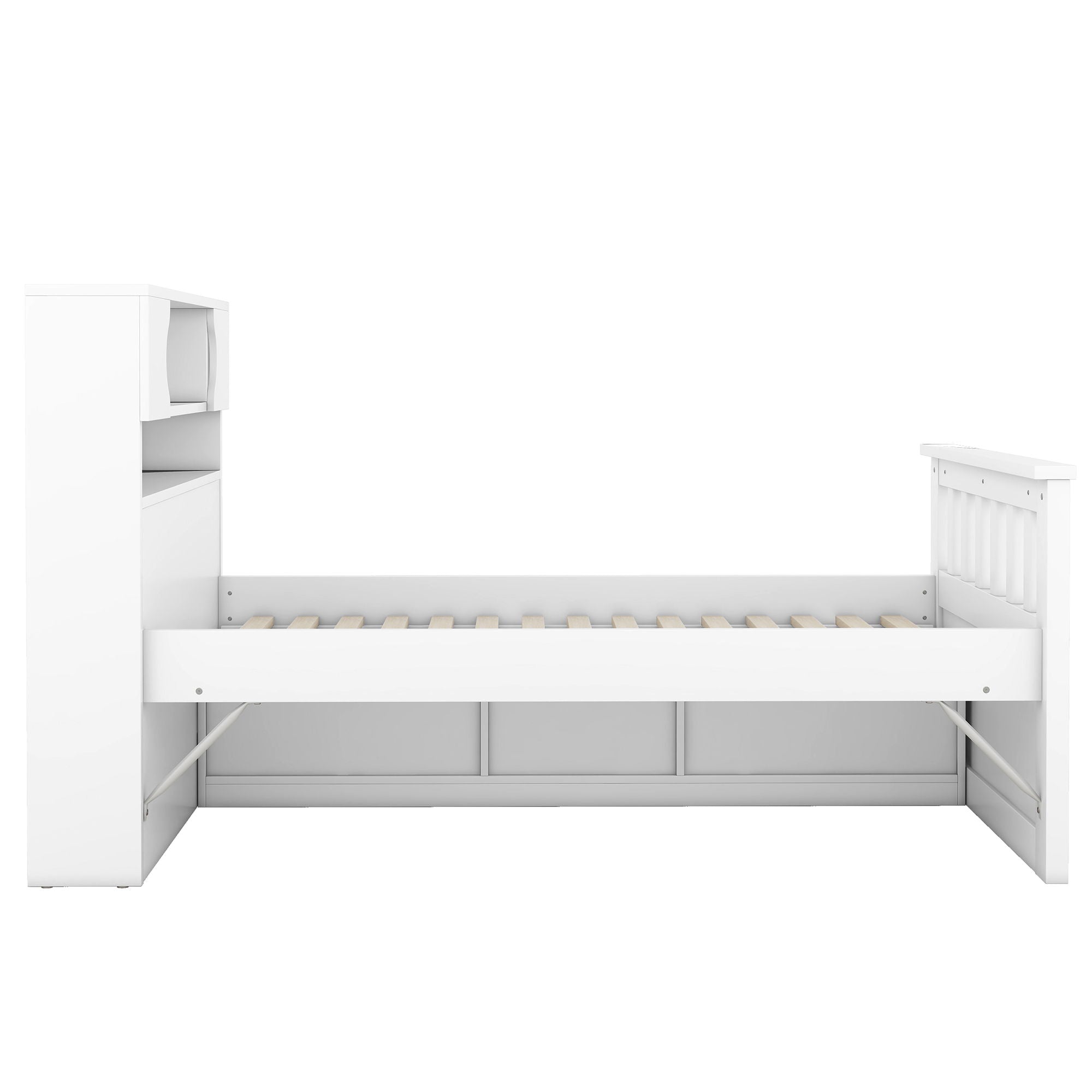 Captain Platform Bed Frame With Storage Bookcases, Shelves, And 4 Drawers