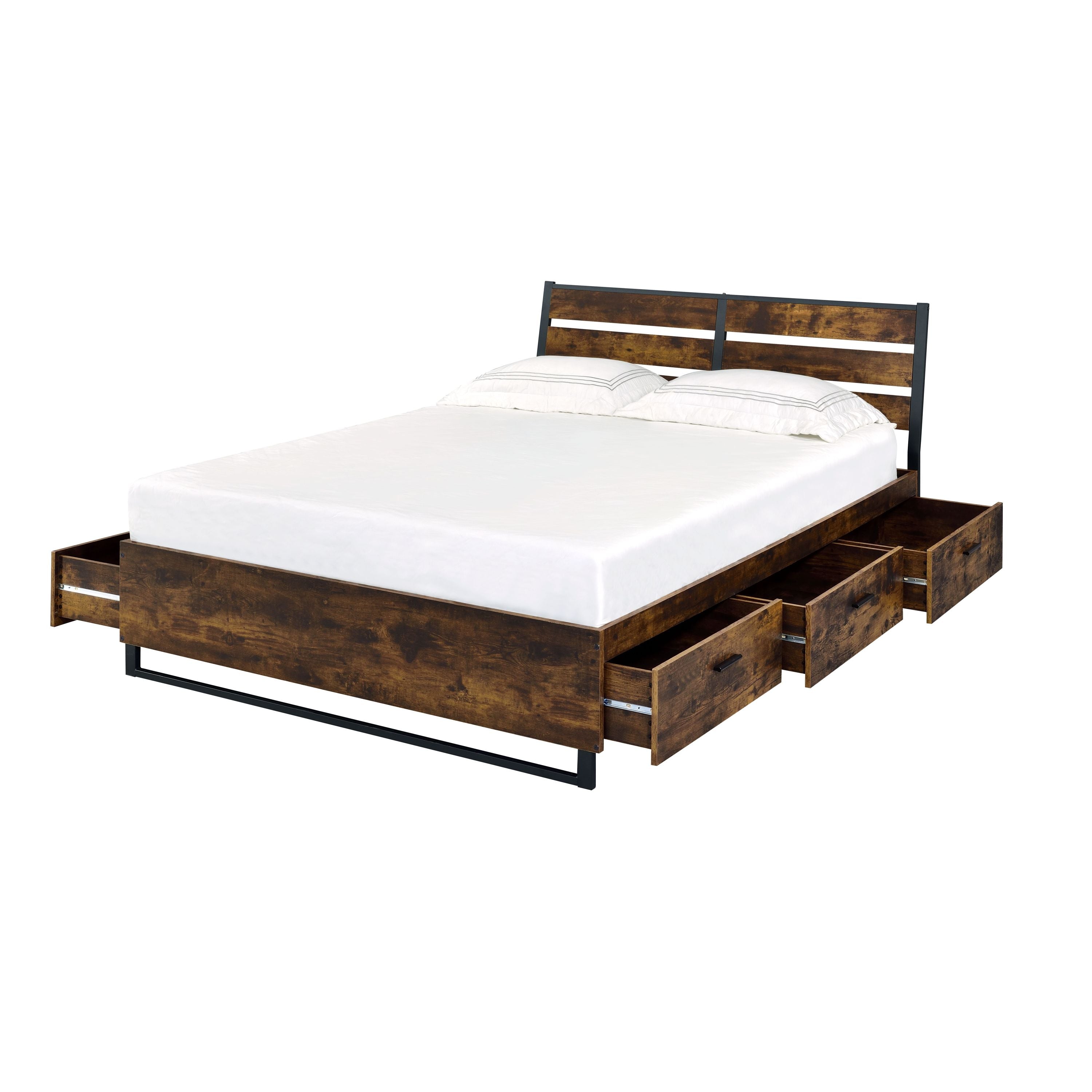 Rustic-Oak-&-Black-Finish-King-Bed-with-Storage-Beds-&-Bed-Frames