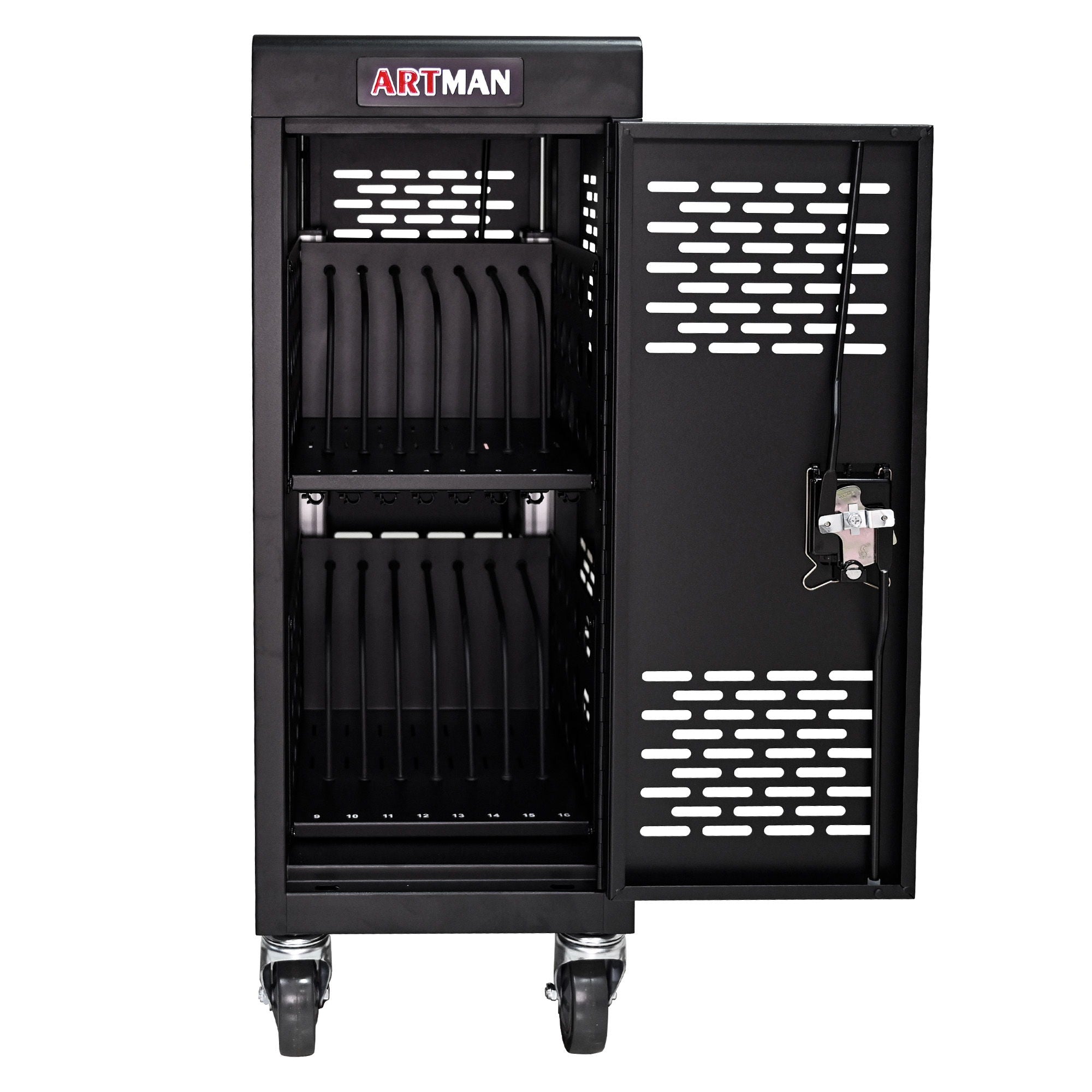 16 Bay Mobile School Charging Cart Station For Chromebook, Tablet And Laptop Computer With Power Strip Included