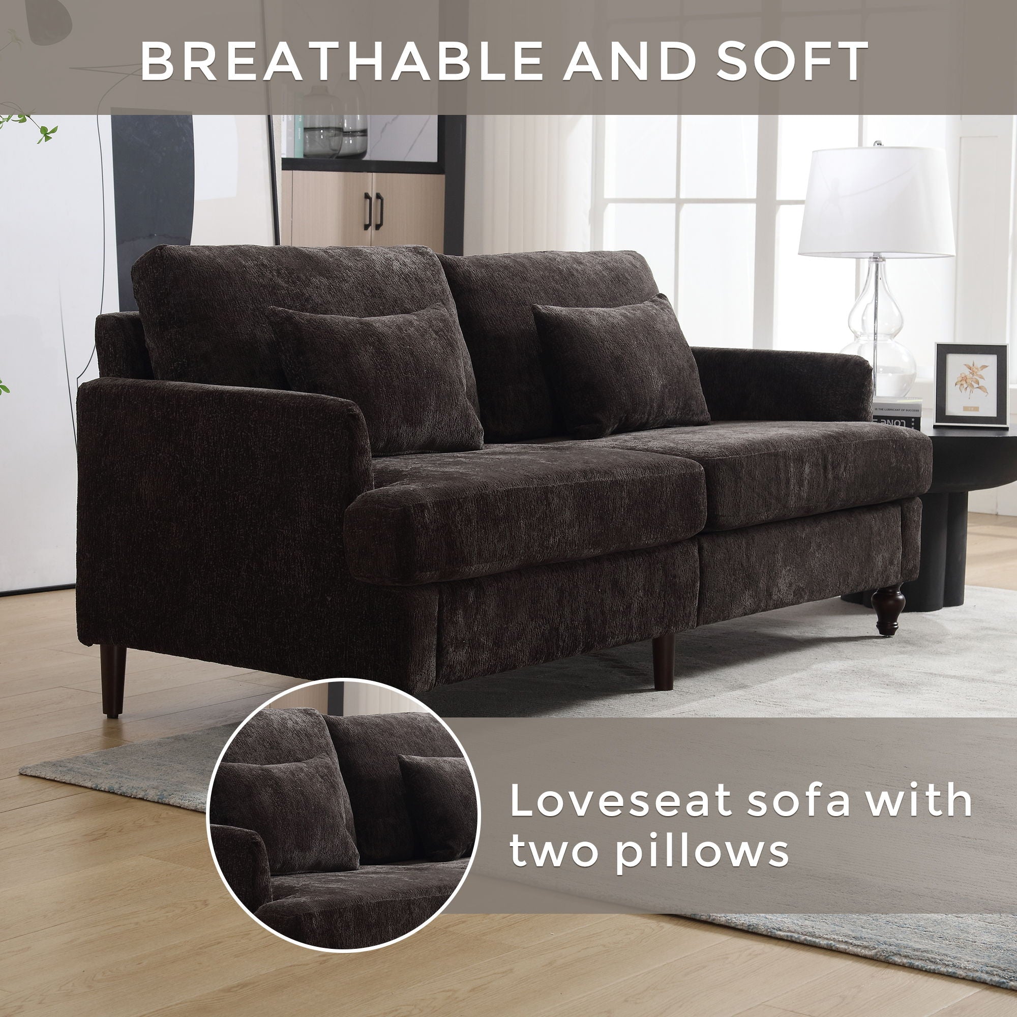 Mid Century Modern Chenille Fabric Loveseat Sofa, 2 Seat Upholstered Couch
